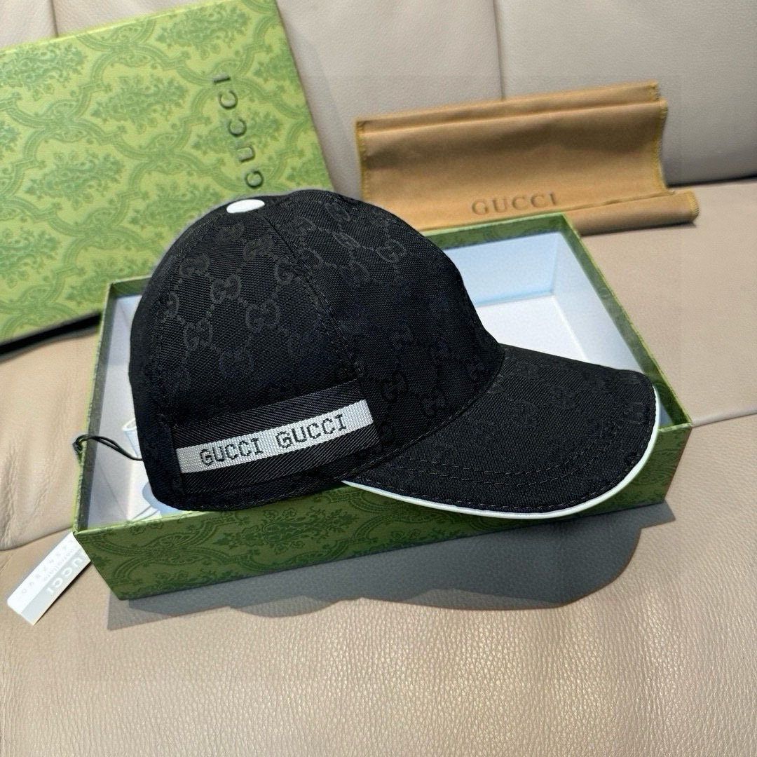 Gucci GG ripstop baseball hat black with white piping trim