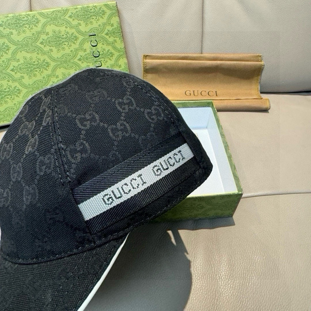 Gucci GG ripstop baseball hat black with white piping trim