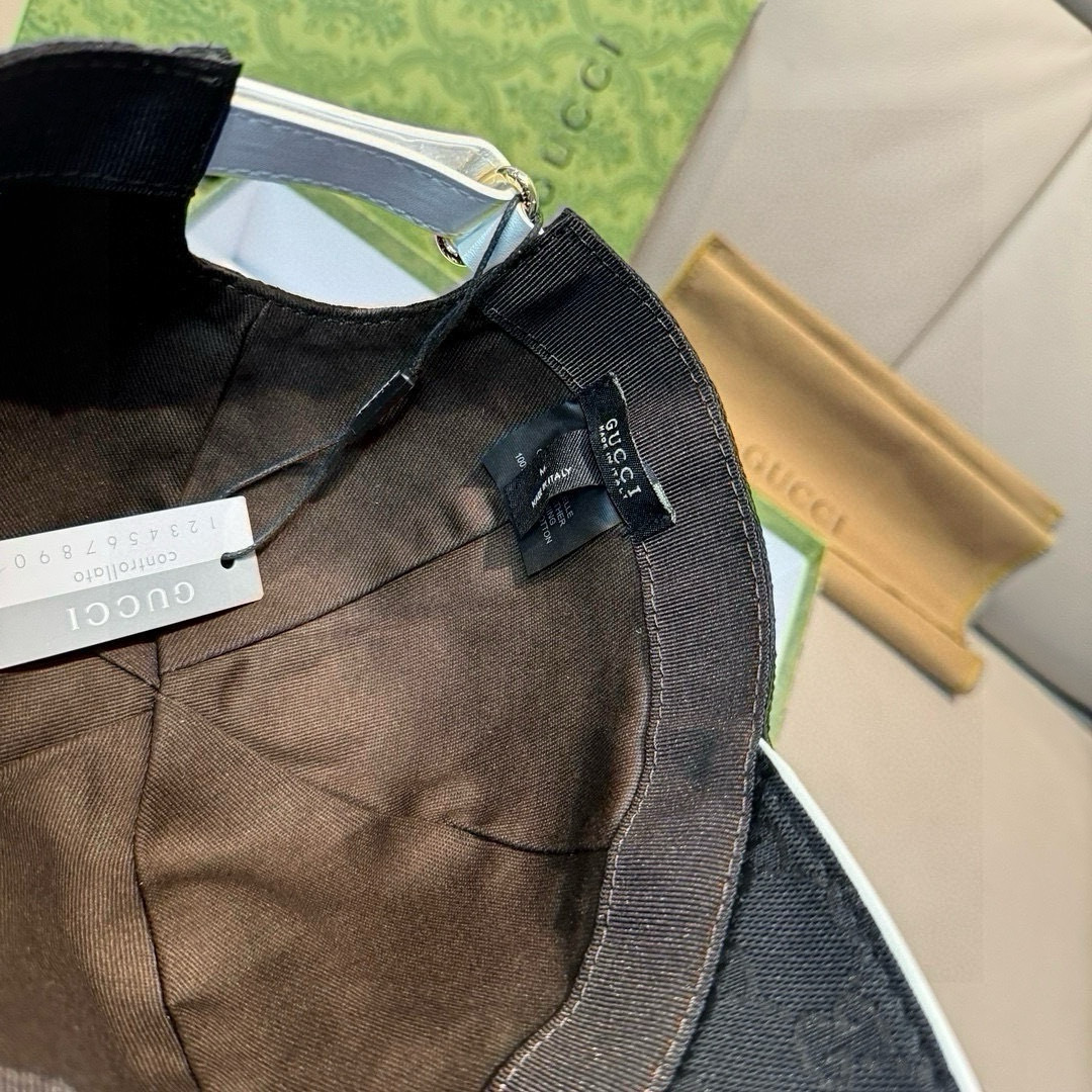 Gucci GG ripstop baseball hat black with white piping trim