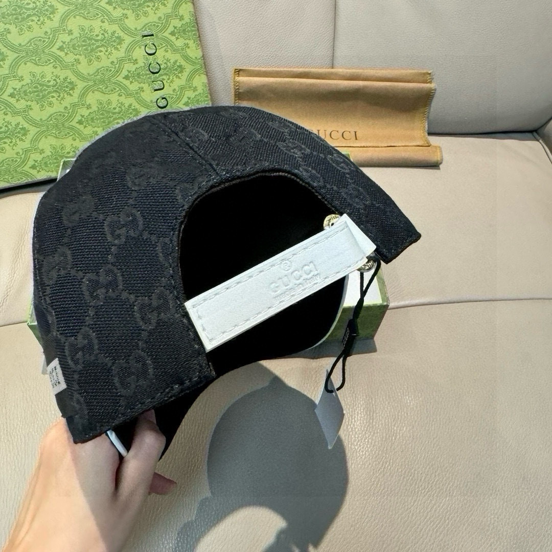 Gucci GG ripstop baseball hat black with white piping trim