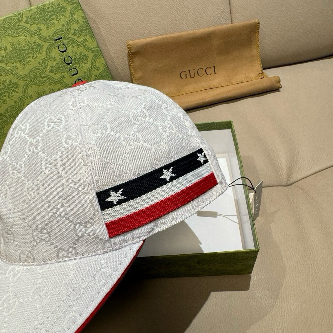 Gucci GG canvas baseball hat white with a red and black side stripe detail