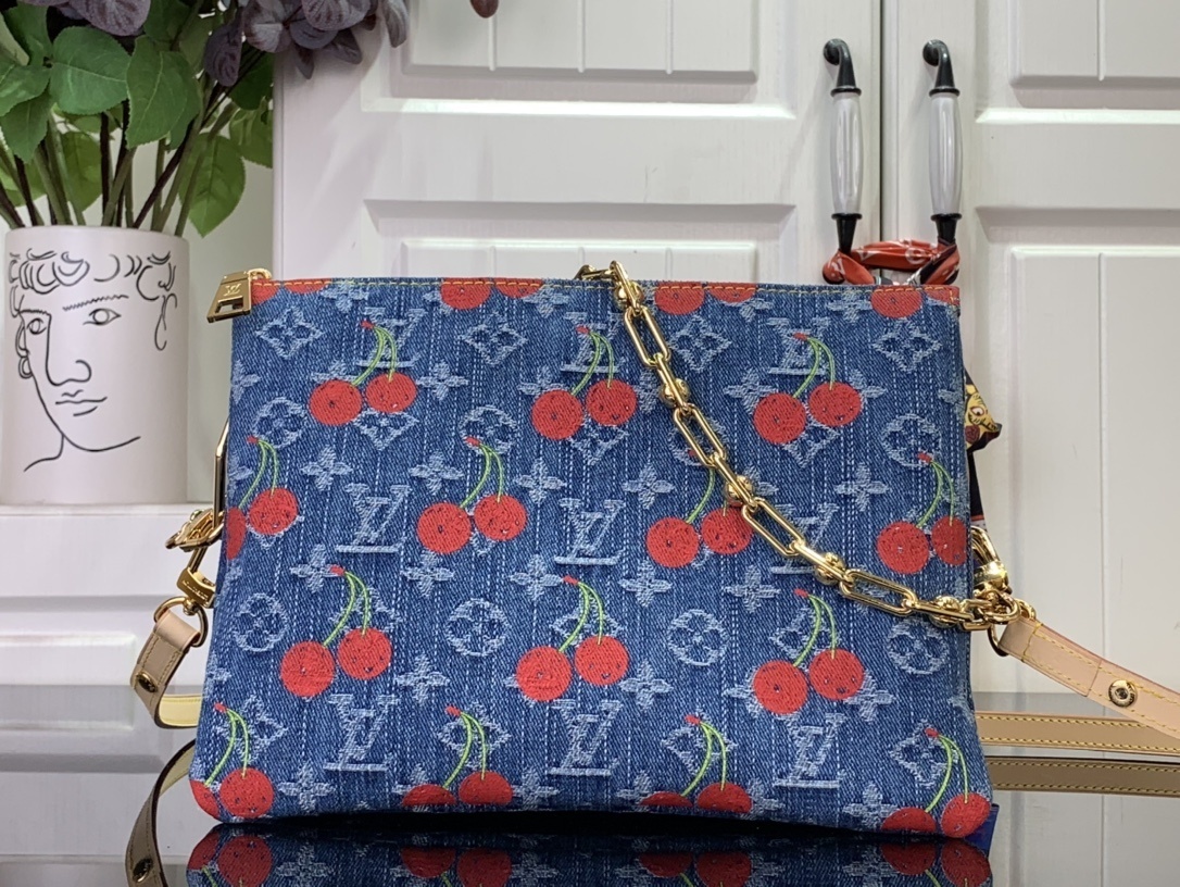 LV x Takashi Murakami Cherry Coussin PM Monogram Denim bag.