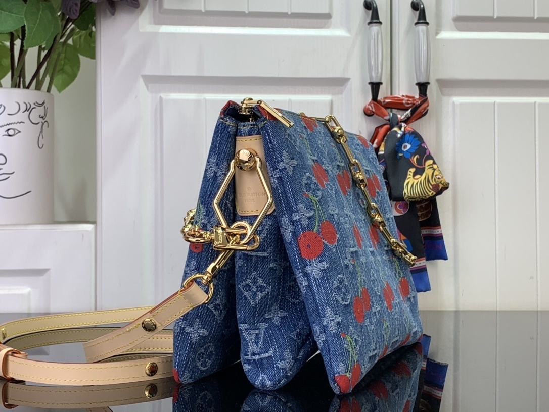 LV x Takashi Murakami Cherry Coussin PM Monogram Denim bag.