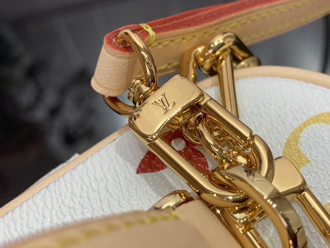 LV x Takashi Murakami Vanity Chain Pouch in white multicolored monogram-coated canvas with gold-toned hardware