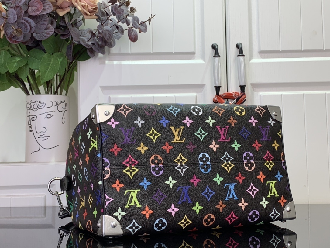 LV x Takashi Murakami Speedy Soft 30 black multicolored bag in coated canvas with silver-toned hardware
