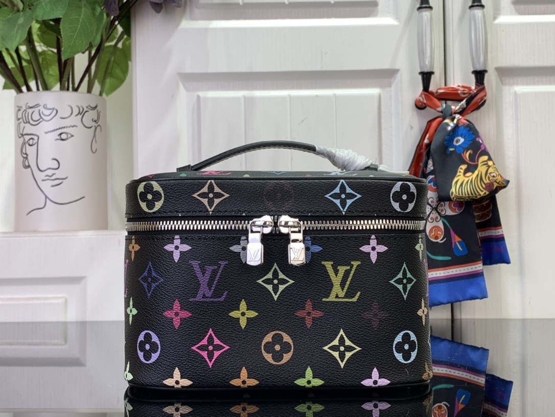 LV x Takashi Murakami Nice Mini Toiletry bag in black multicolour monogram canvas