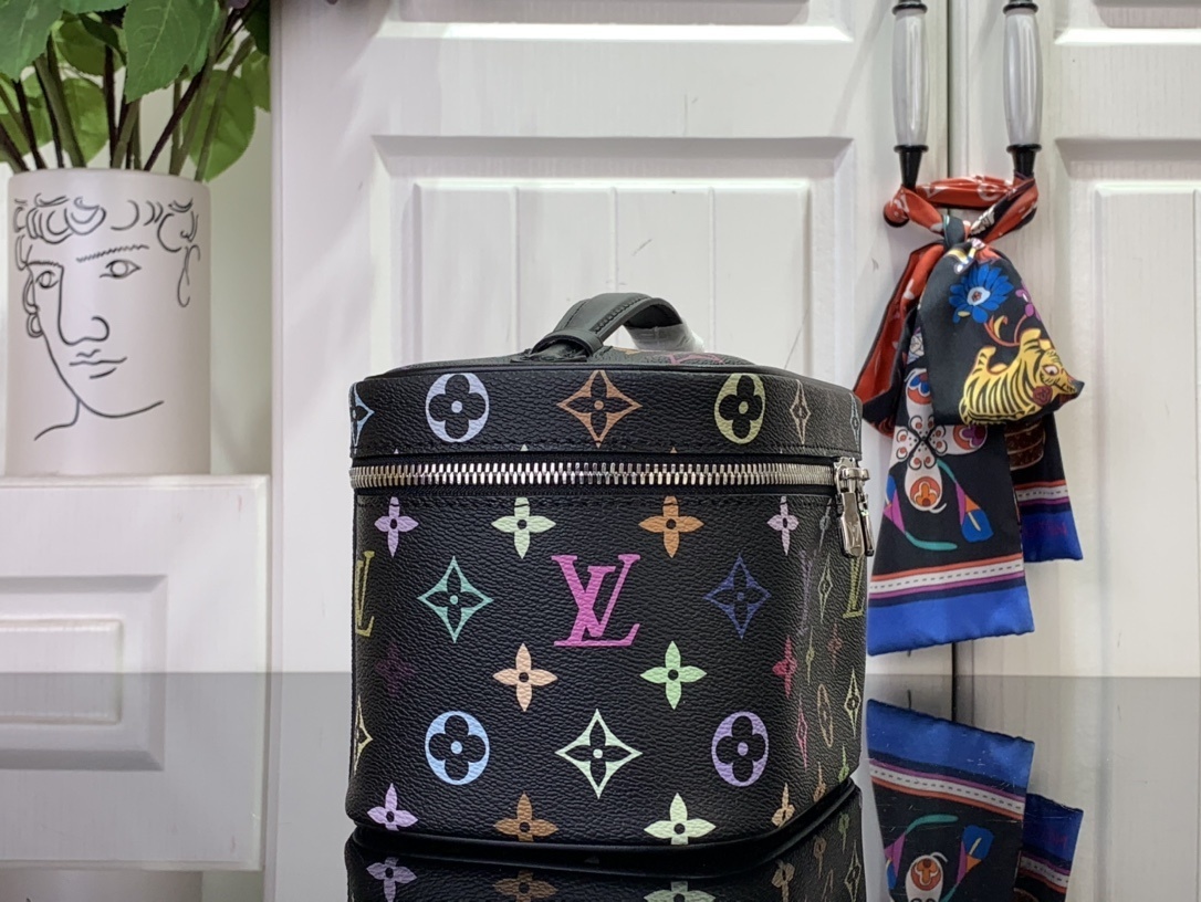 LV x Takashi Murakami Nice Mini Toiletry bag in black multicolour monogram canvas