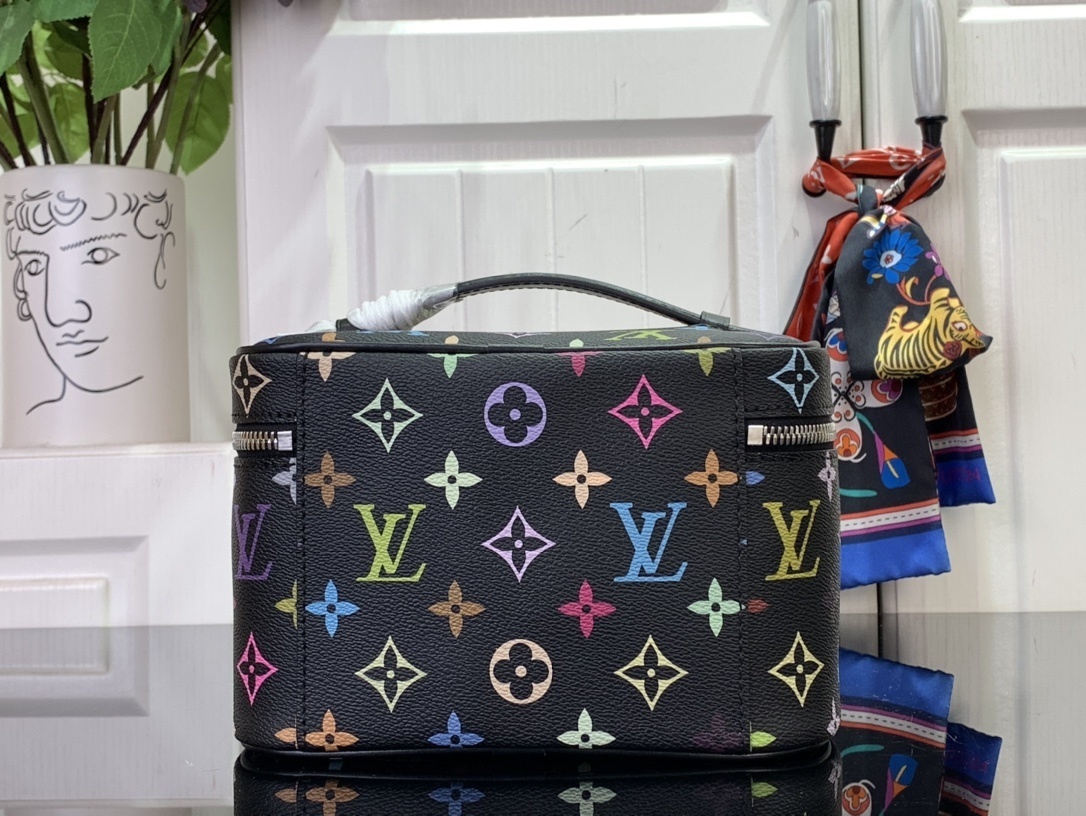 LV x Takashi Murakami Nice Mini Toiletry bag in black multicolour monogram canvas
