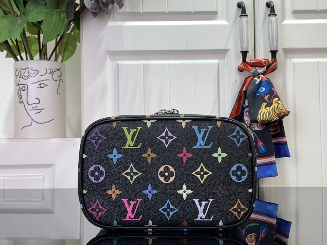 LV x Takashi Murakami Nice Mini Toiletry bag in black multicolour monogram canvas