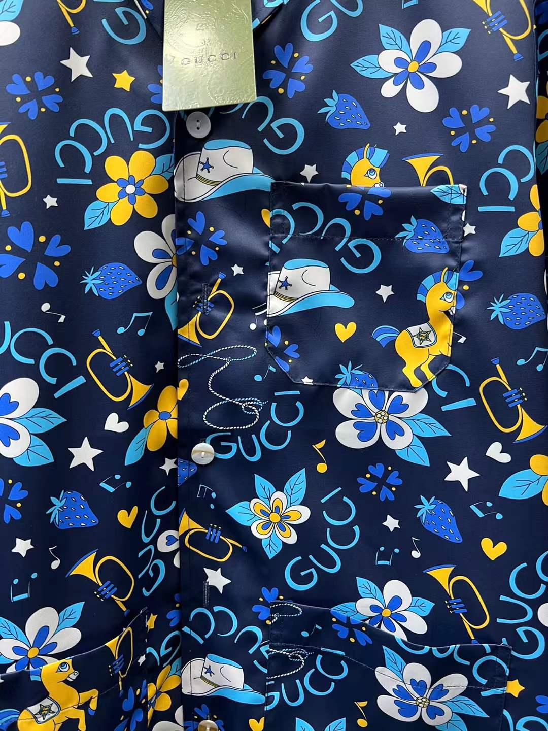 Gucci retro flower and pony print cotton bowling shirt