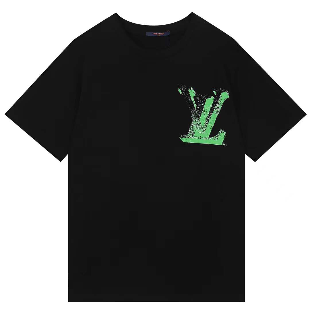 LV Glow Signature short sleeve youth blouse in black with a green LV logo