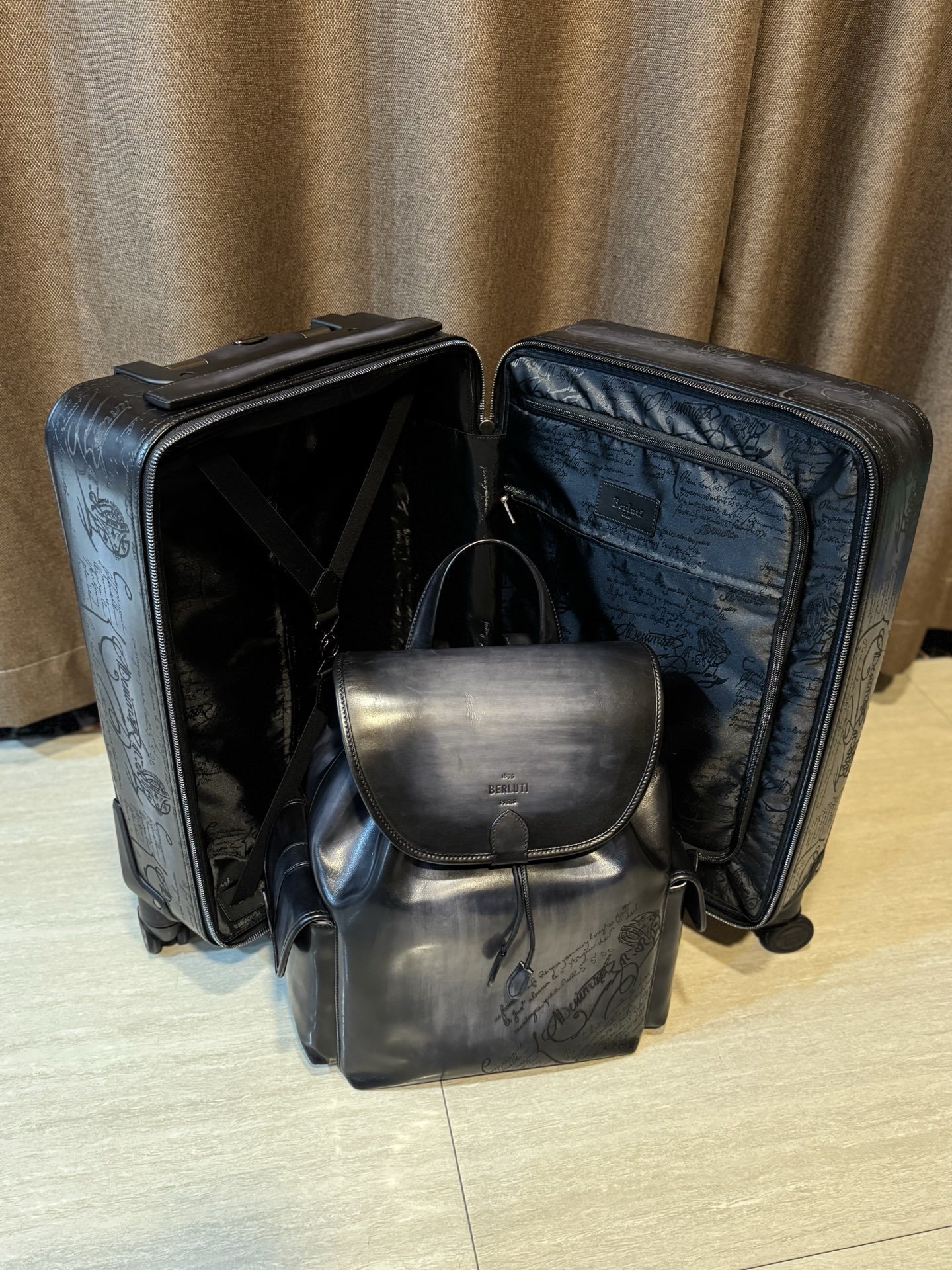 berluti vintage Miller black leather golf bag with a carry strap