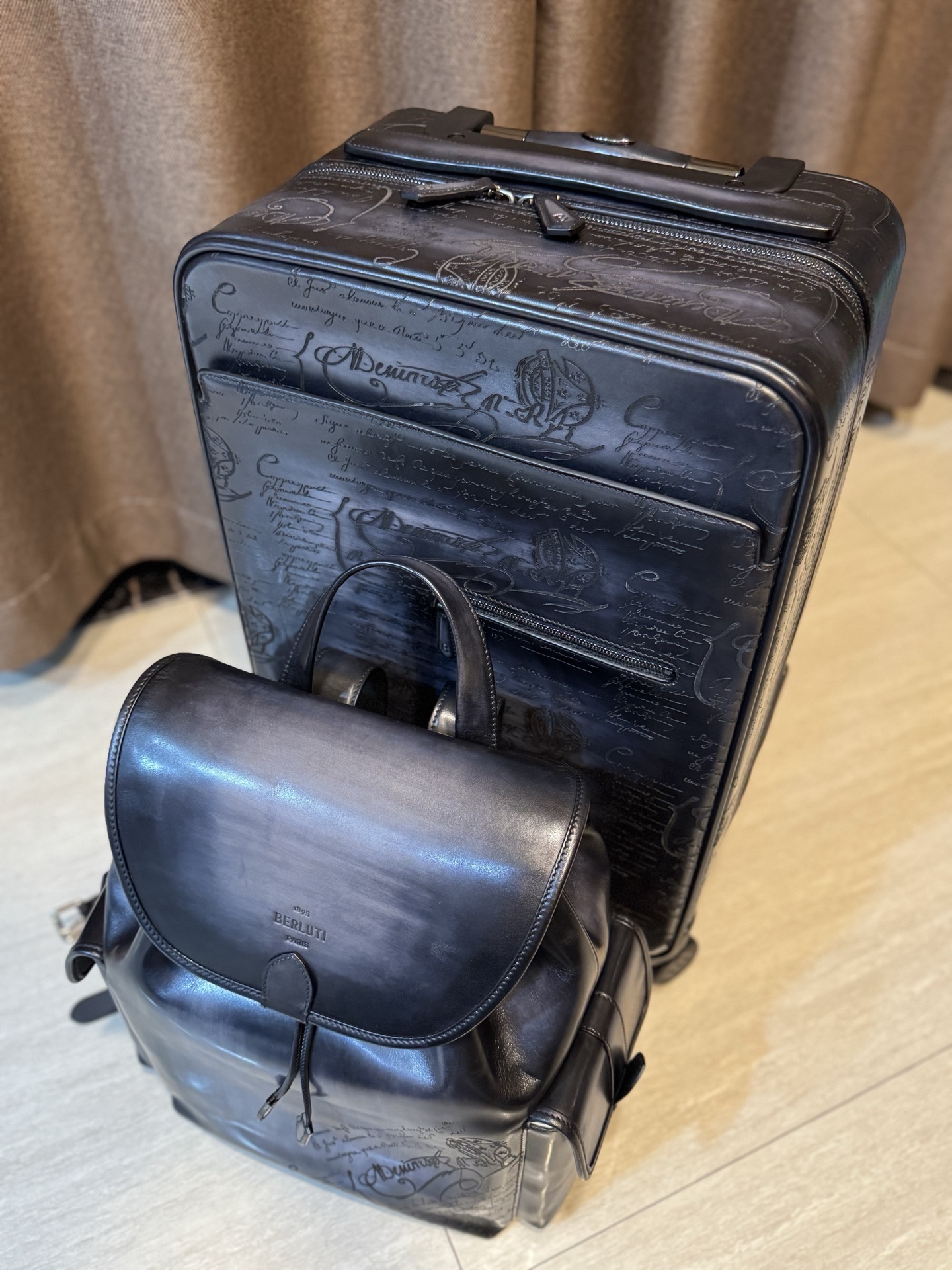 berluti vintage Miller black leather golf bag with a carry strap