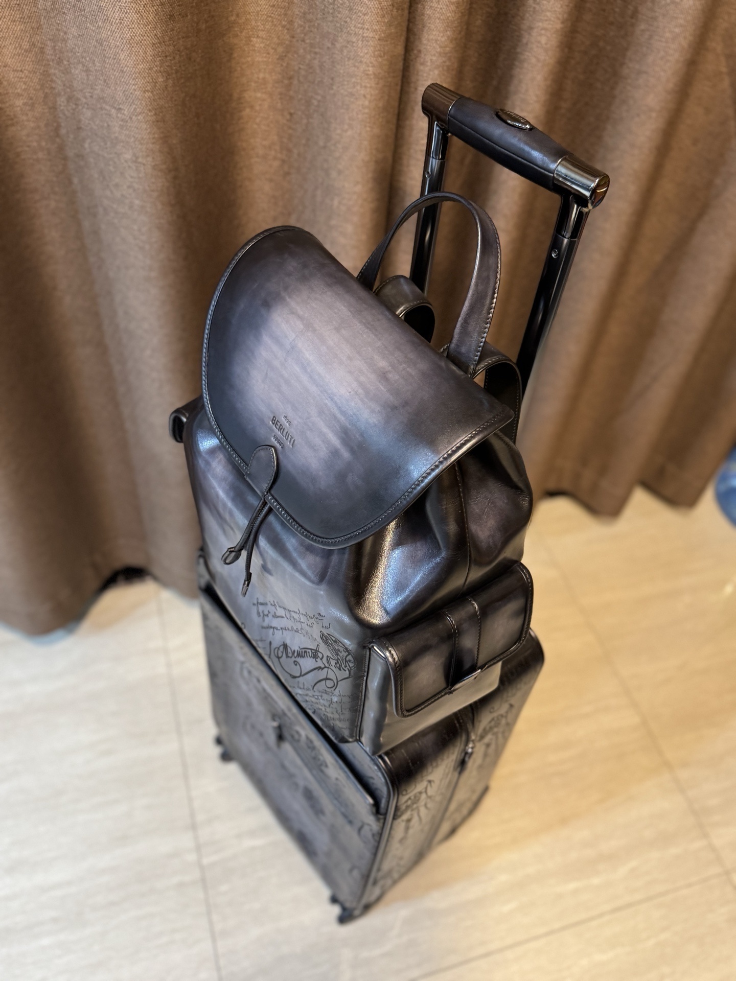 berluti vintage Miller black leather golf bag with a carry strap