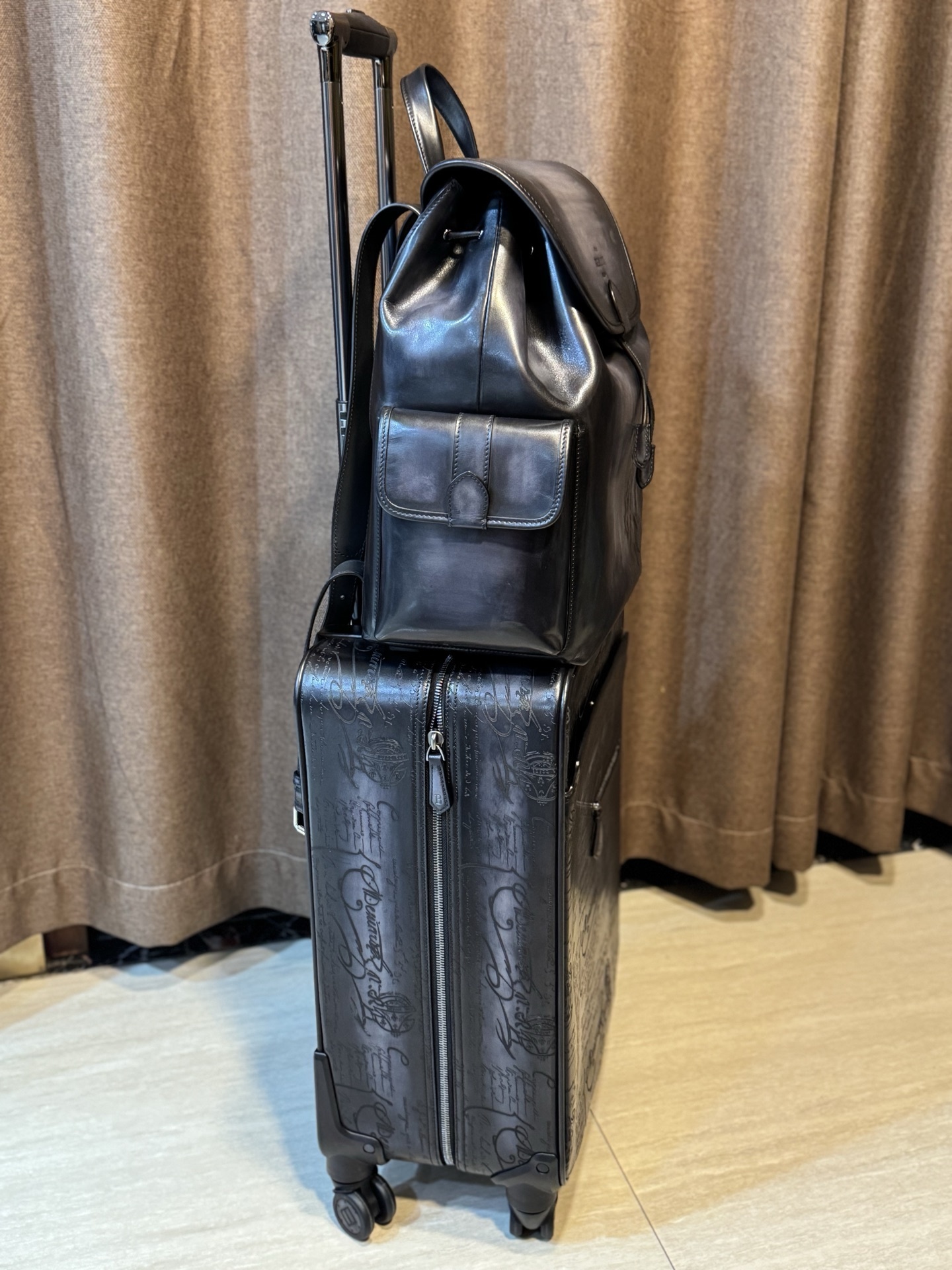 berluti vintage Miller black leather golf bag with a carry strap