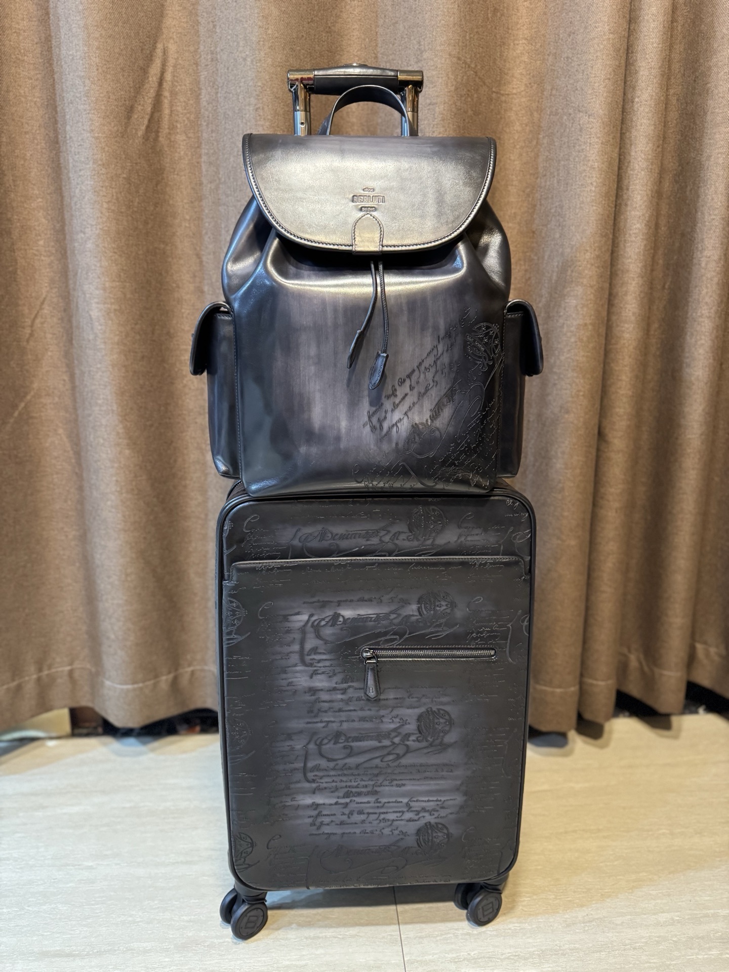 berluti vintage Miller black leather golf bag with a carry strap