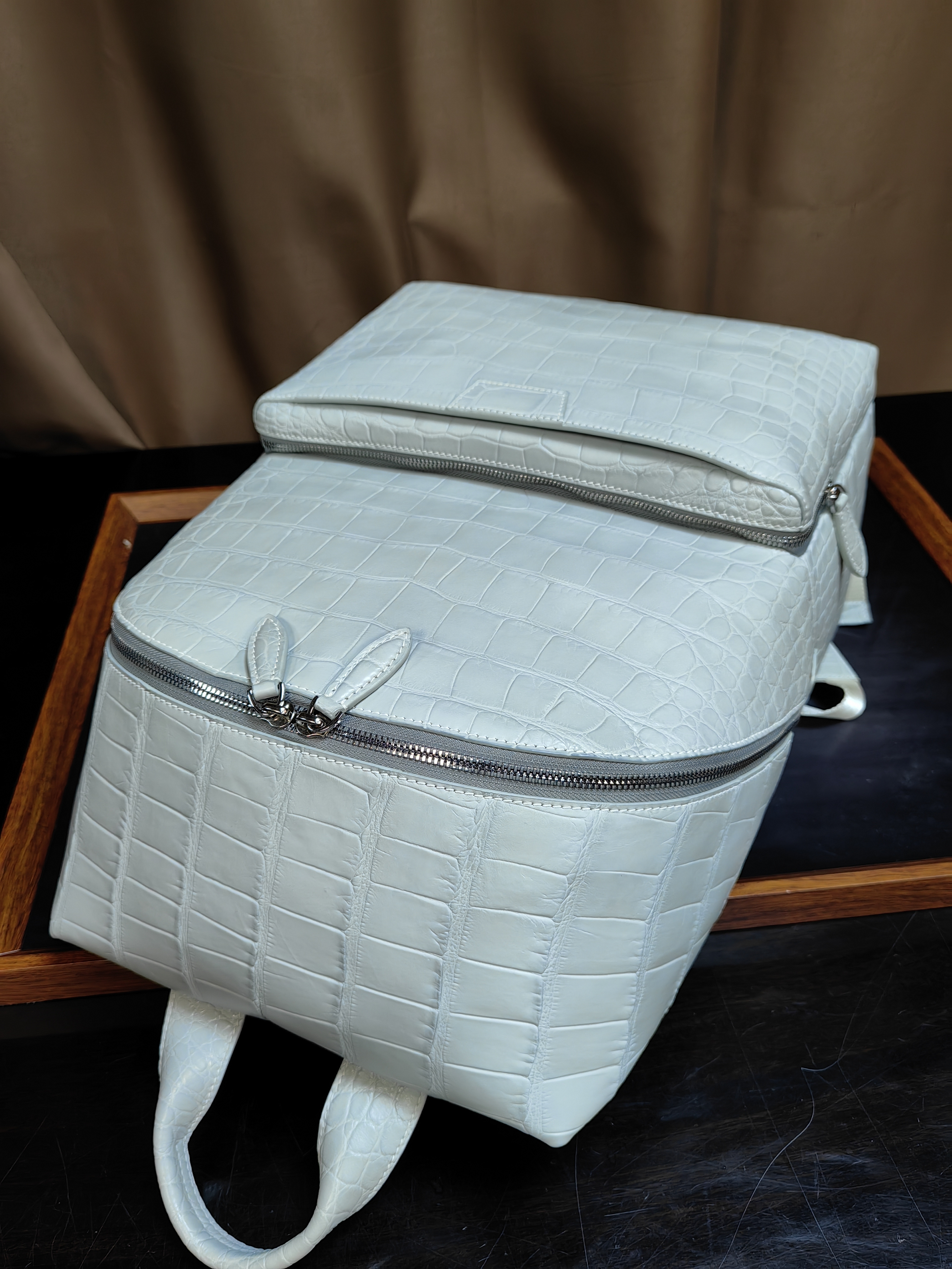 Berluti white crocodile-embossed leather backpack