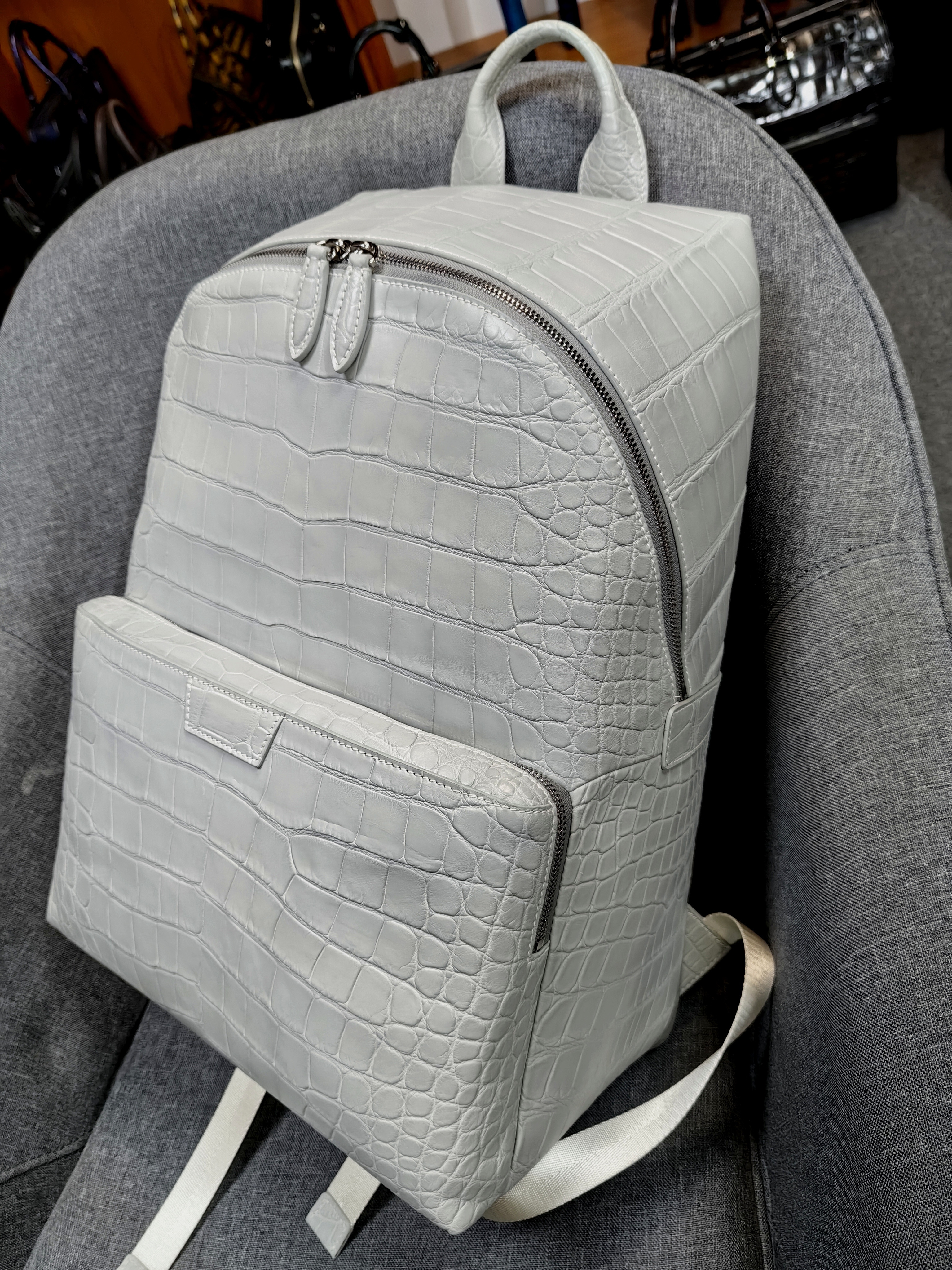 Berluti white crocodile-embossed leather backpack