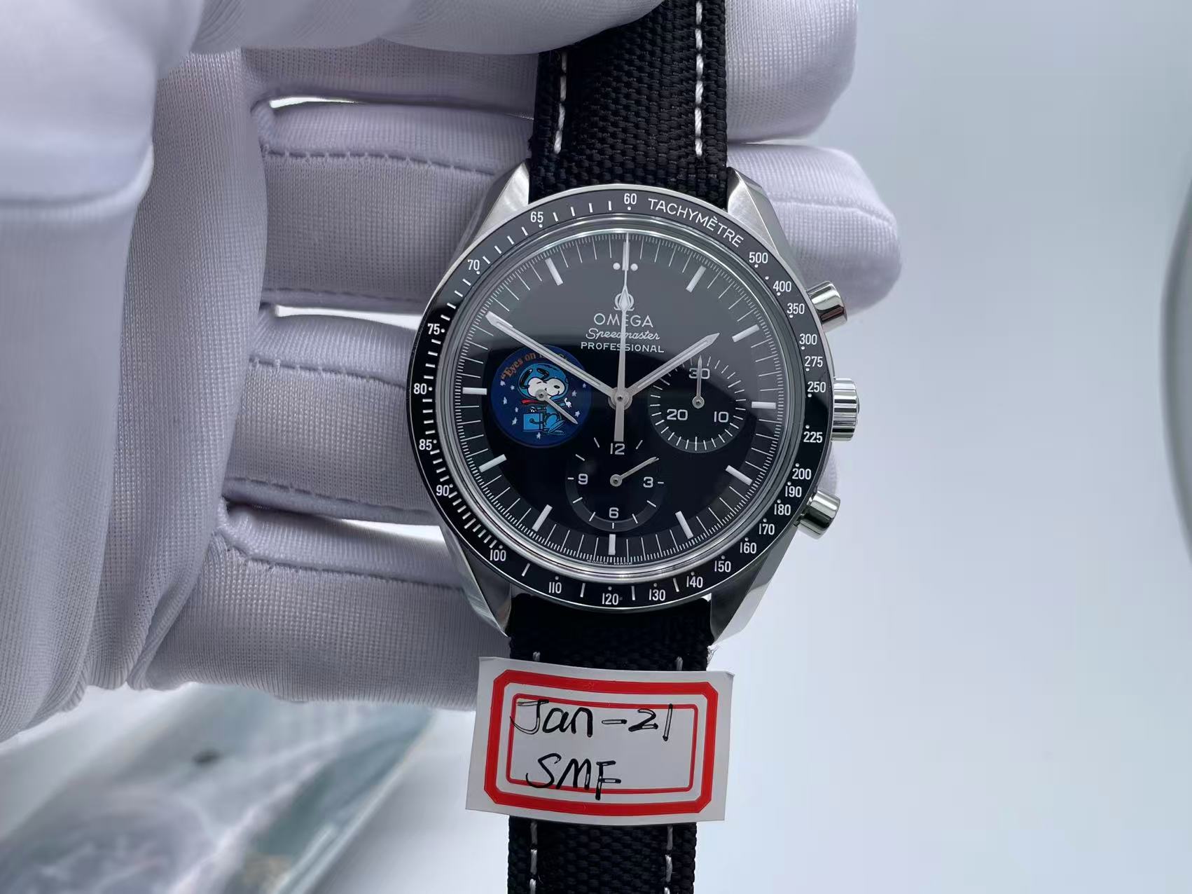 Speedmaster Professional Snoopy SS SMF 1:1 Best Edition BlackDial On Black Nylon Strap A3861(Free SS Bracelet) $488