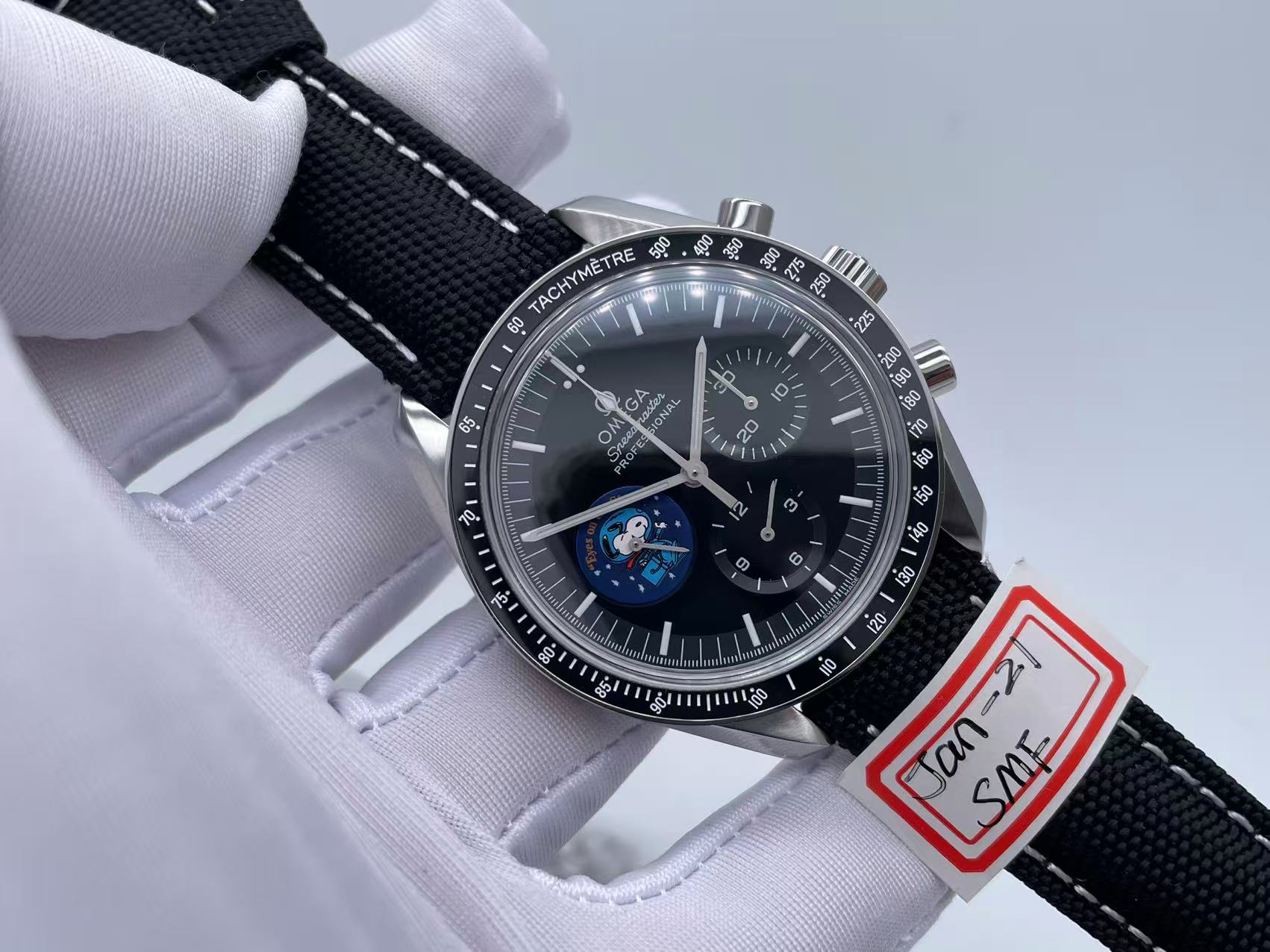 Speedmaster Professional Snoopy SS SMF 1:1 Best Edition BlackDial On Black Nylon Strap A3861(Free SS Bracelet) $488