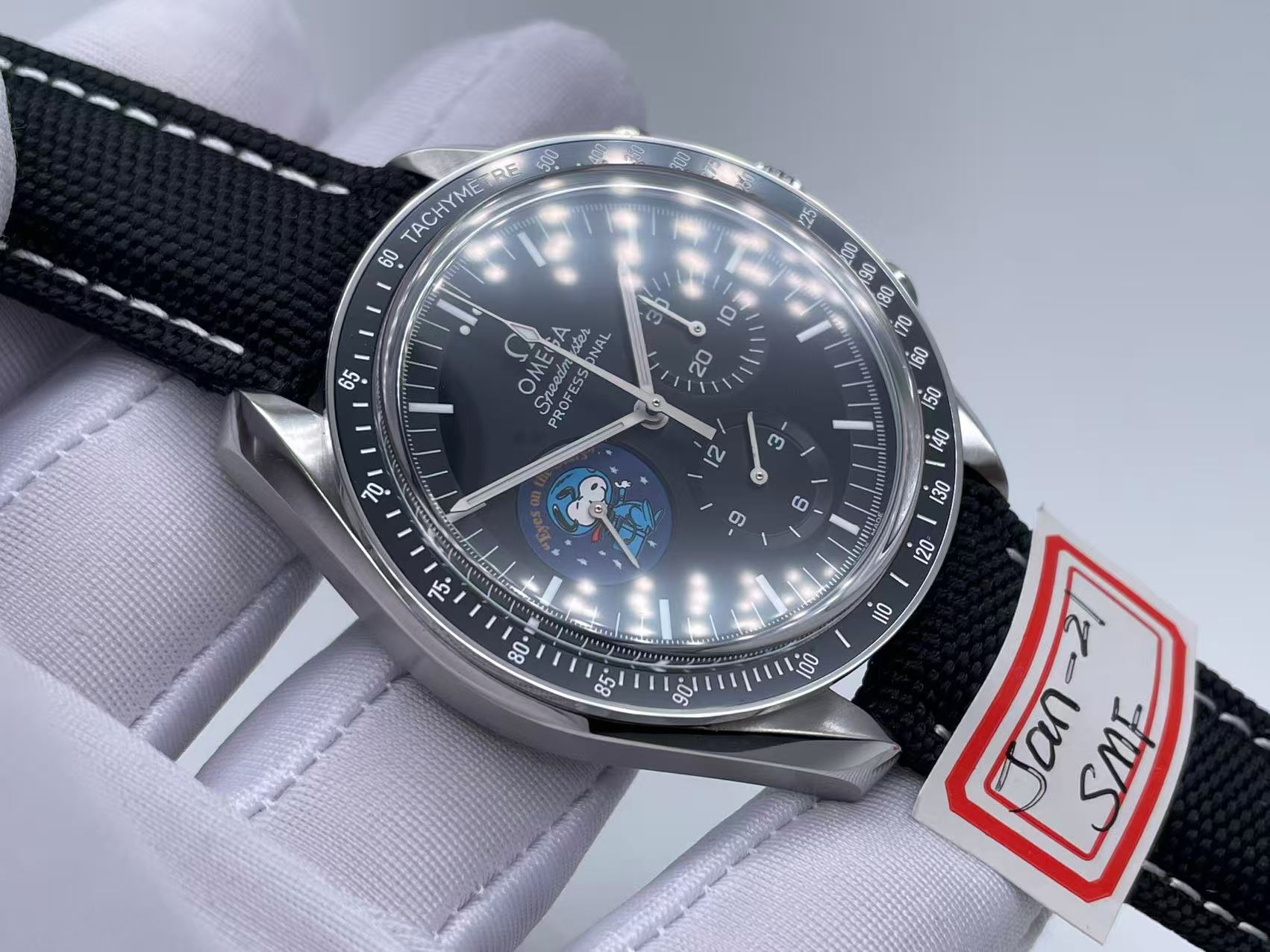 Speedmaster Professional Snoopy SS SMF 1:1 Best Edition BlackDial On Black Nylon Strap A3861(Free SS Bracelet) $488