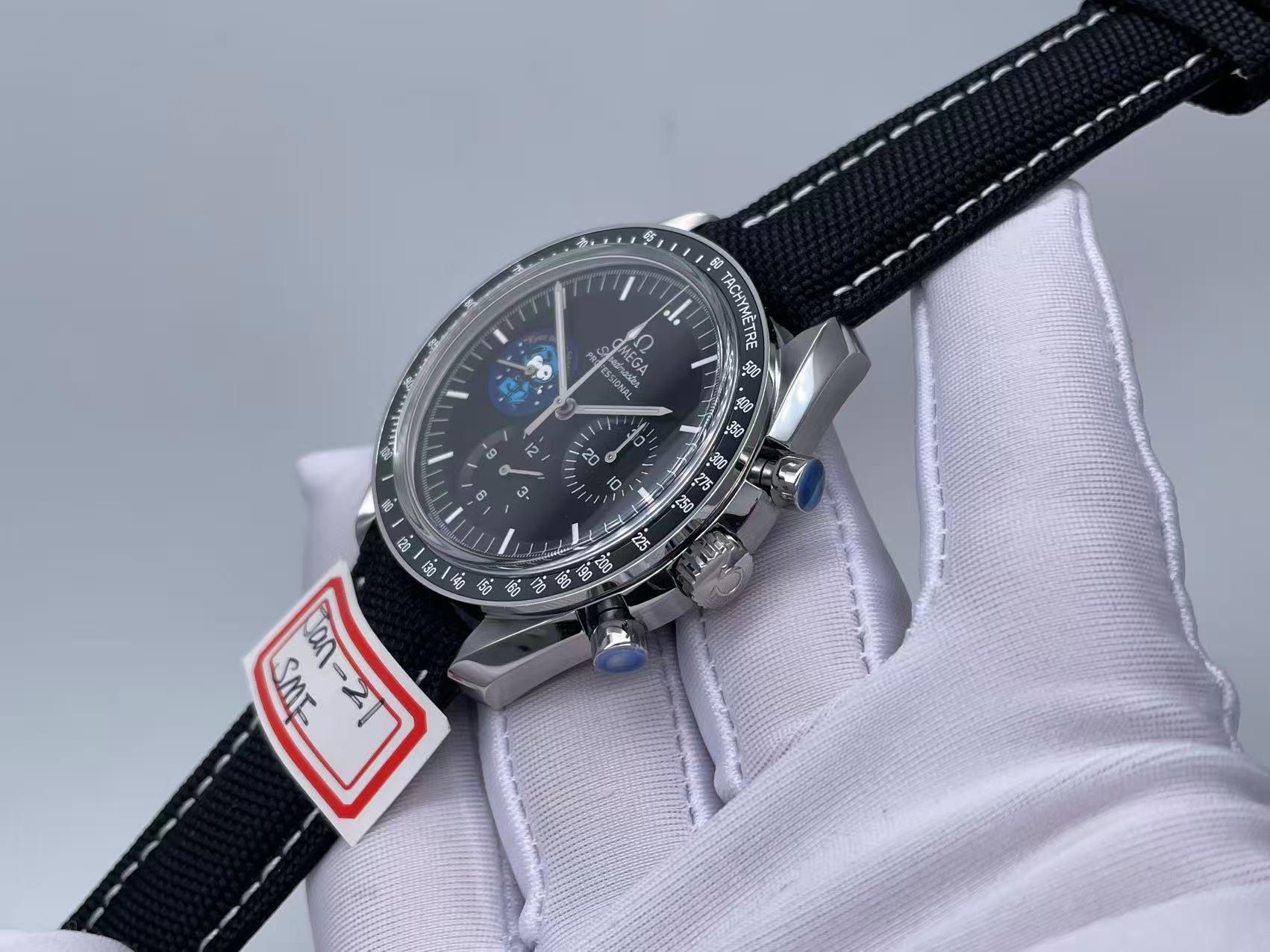 Speedmaster Professional Snoopy SS SMF 1:1 Best Edition BlackDial On Black Nylon Strap A3861(Free SS Bracelet) $488