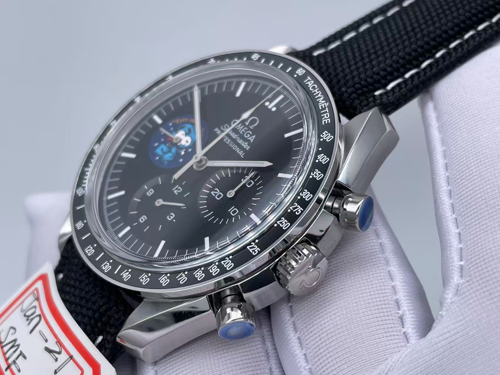 Speedmaster Professional Snoopy SS SMF 1:1 Best Edition BlackDial On Black Nylon Strap A3861(Free SS Bracelet) $488