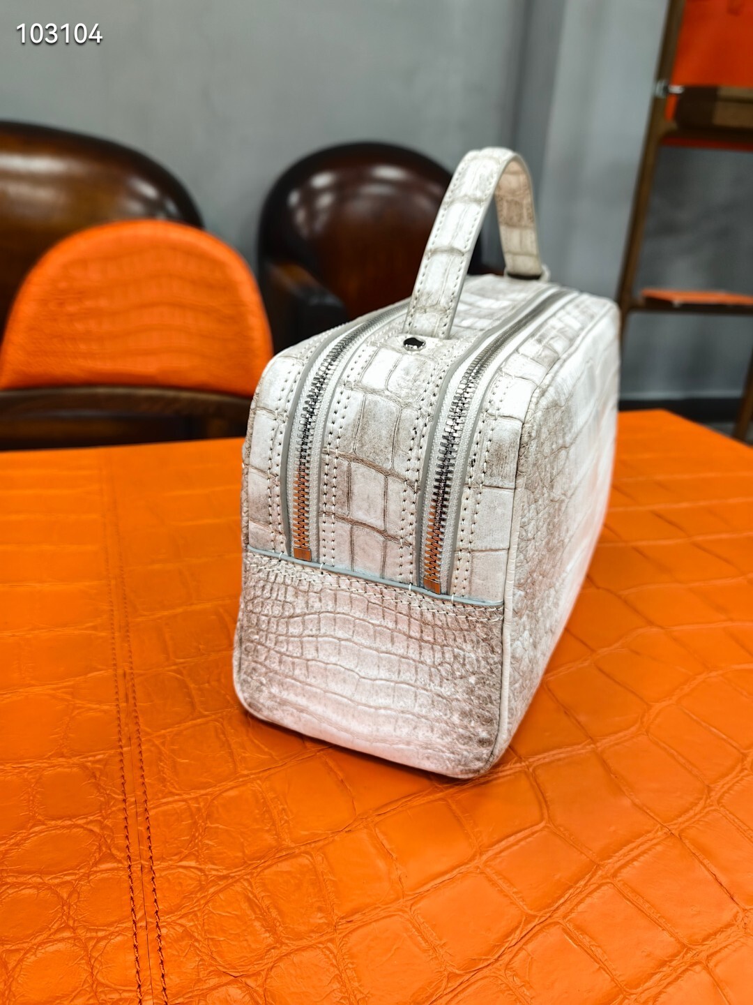 Berluti white and brown crocodile or alligator skin-textured leather clutch or messenger bag