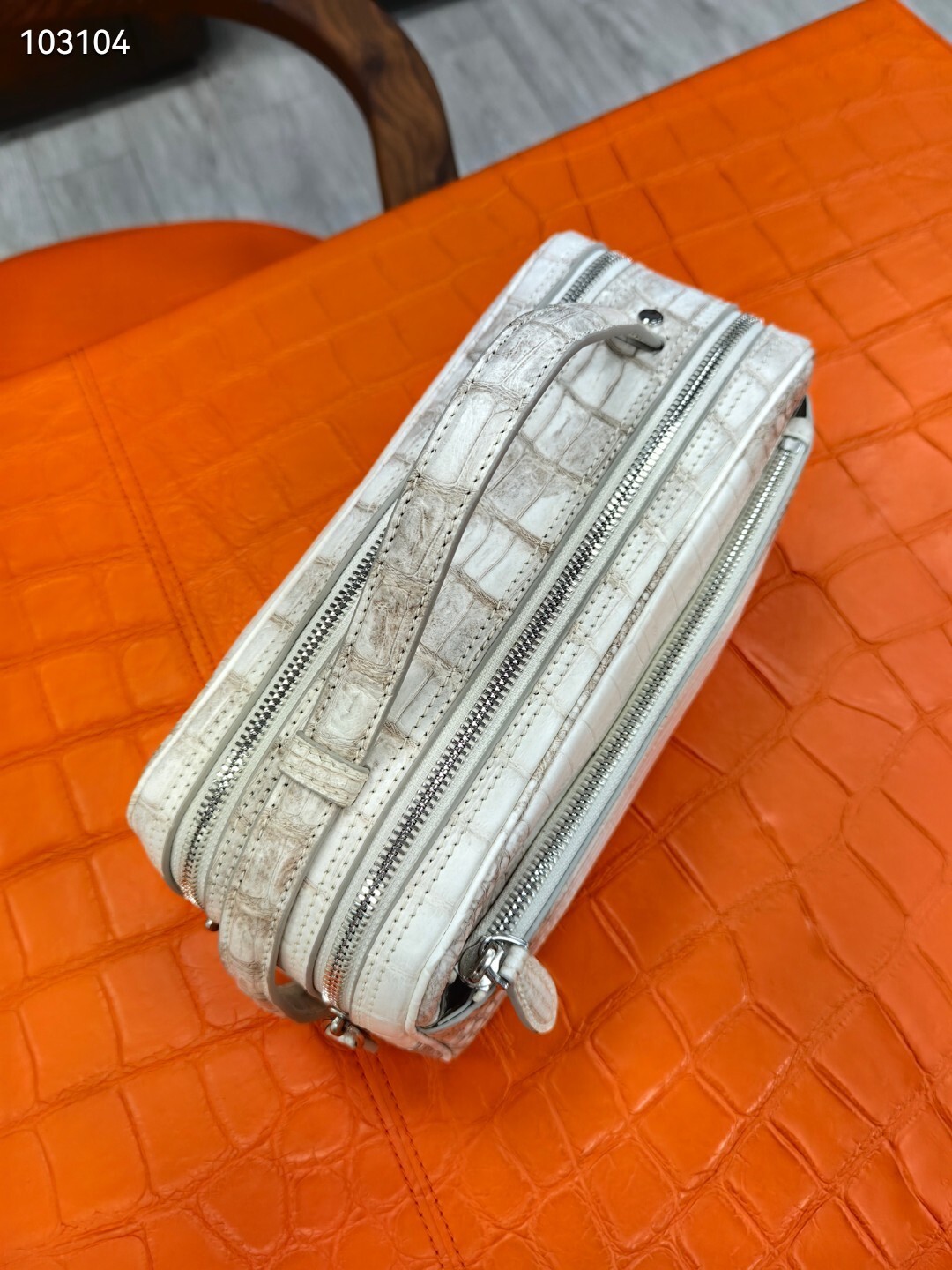 Berluti white and brown crocodile or alligator skin-textured leather clutch or messenger bag