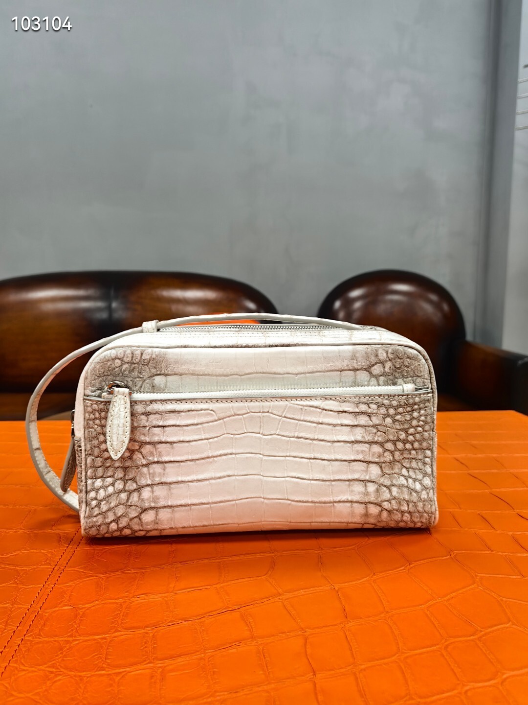 Berluti white and brown crocodile or alligator skin-textured leather clutch or messenger bag