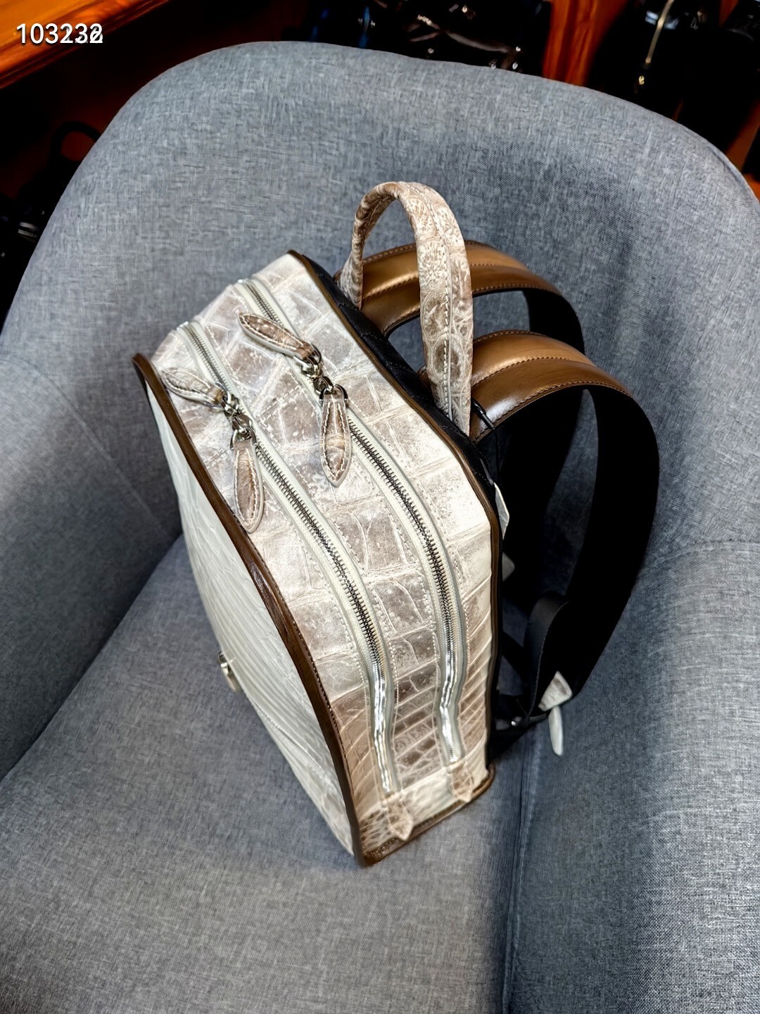 Berluti white crocodile-embossed leather backpack