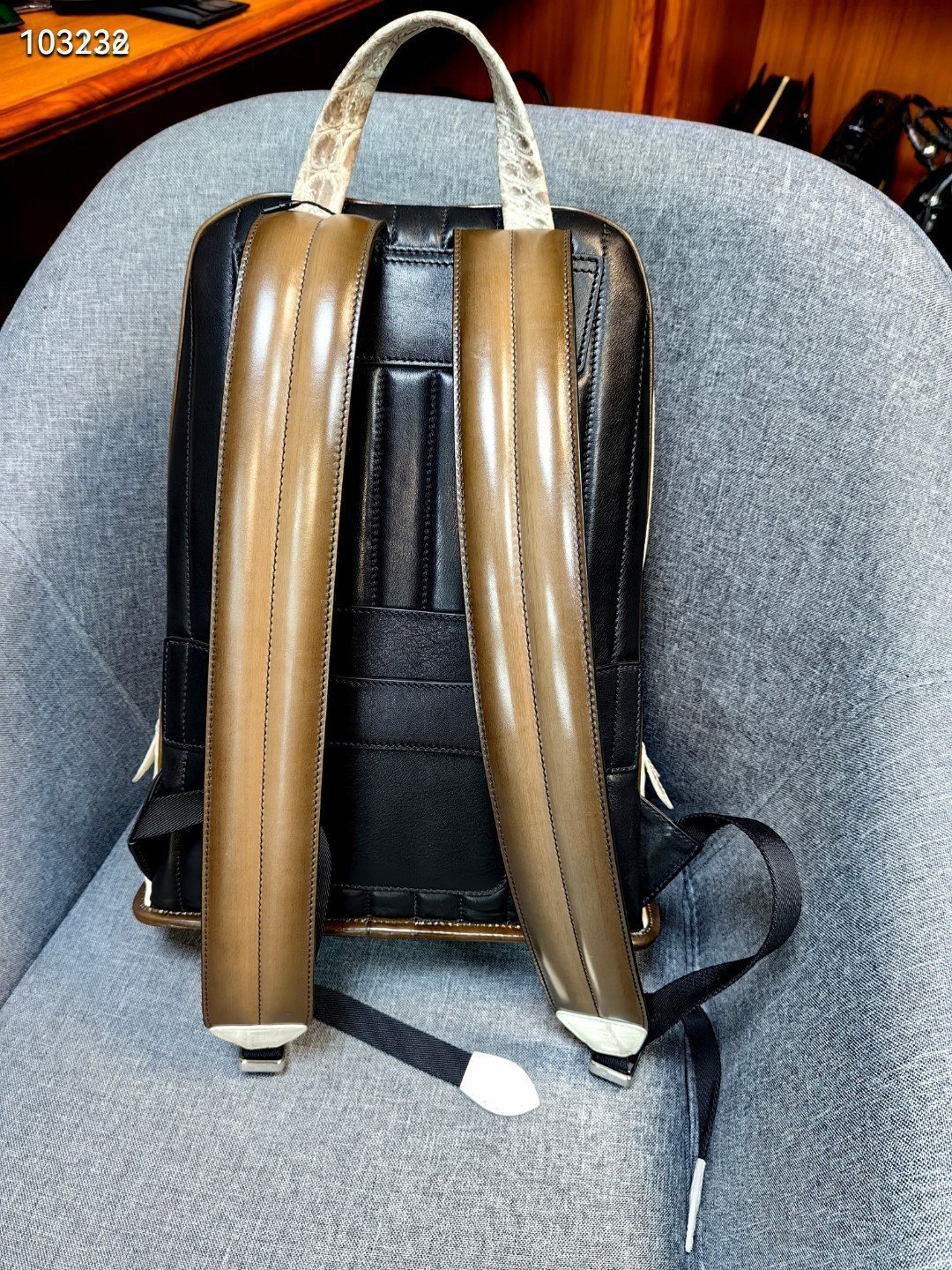 Berluti white crocodile-embossed leather backpack