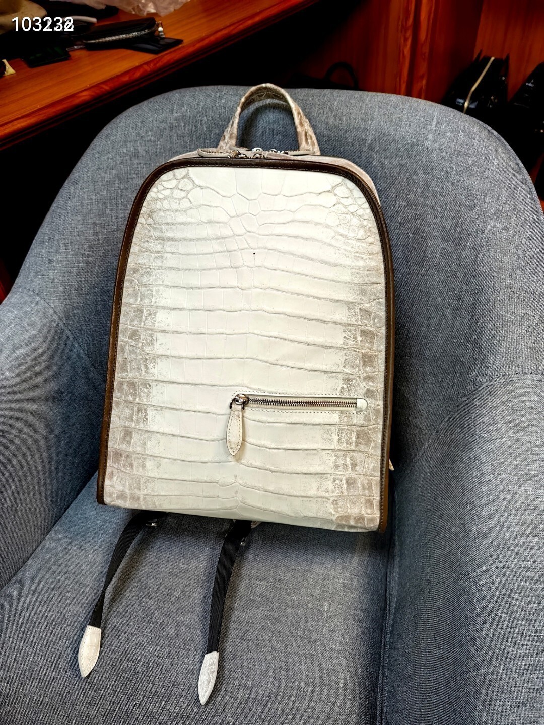 Berluti white crocodile-embossed leather backpack