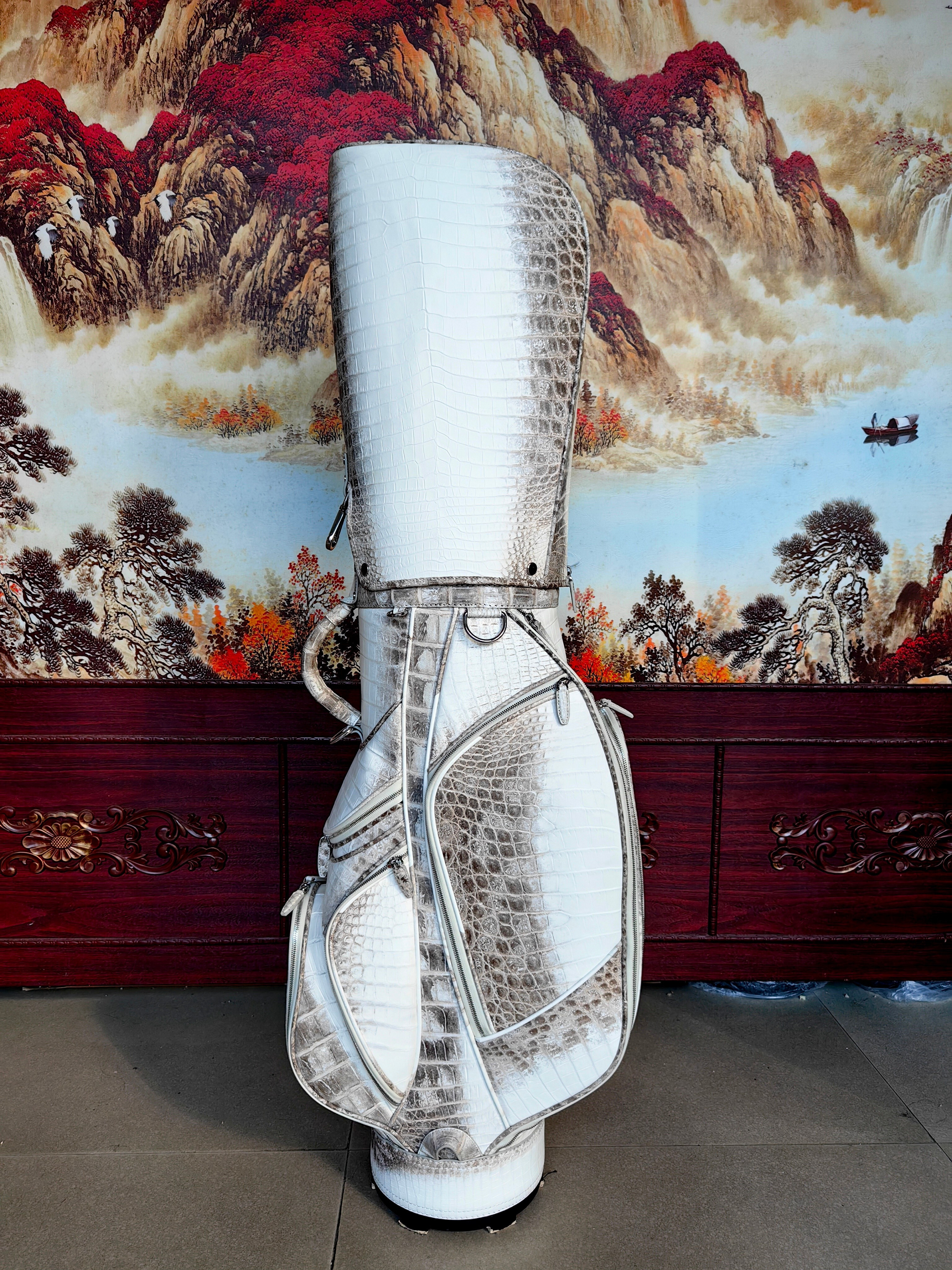 Berluti ivory crocodile-embossed cow leather golf bag.