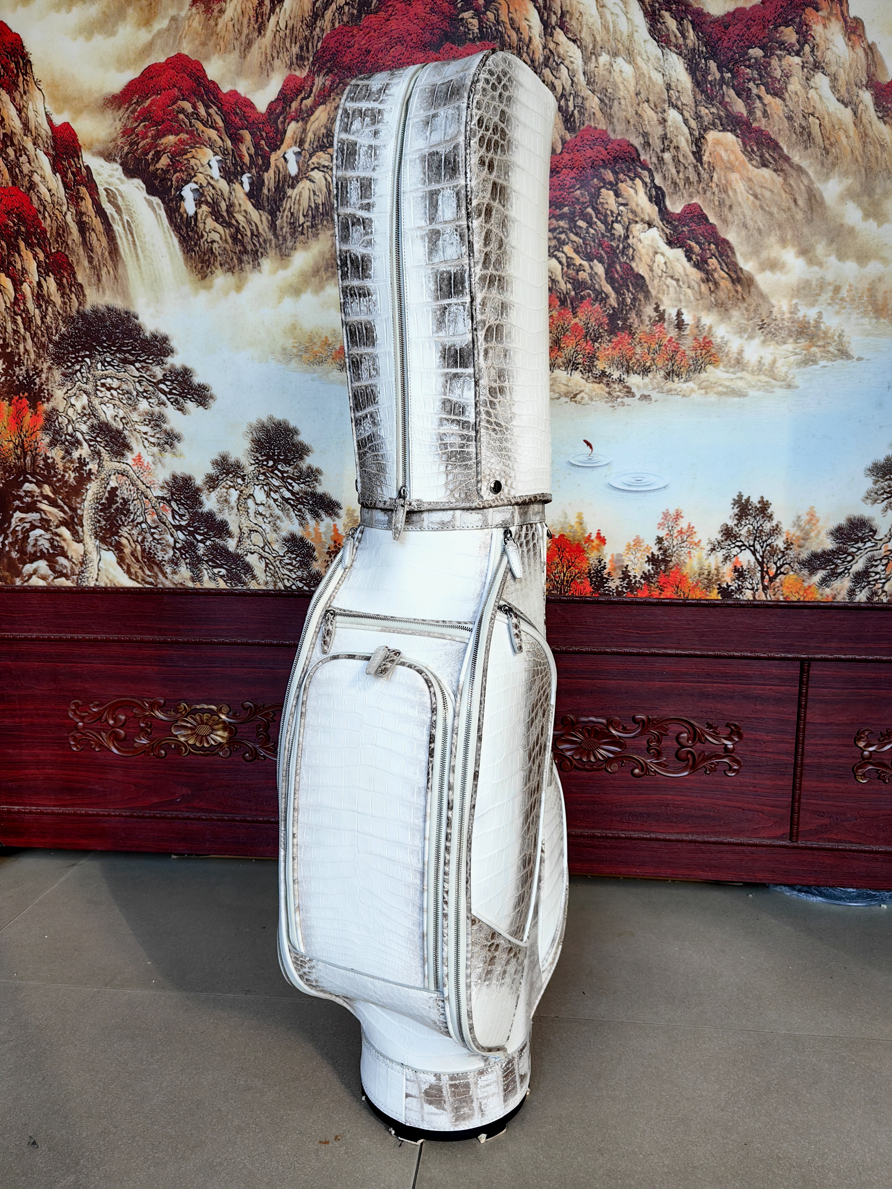 Berluti ivory crocodile-embossed cow leather golf bag.