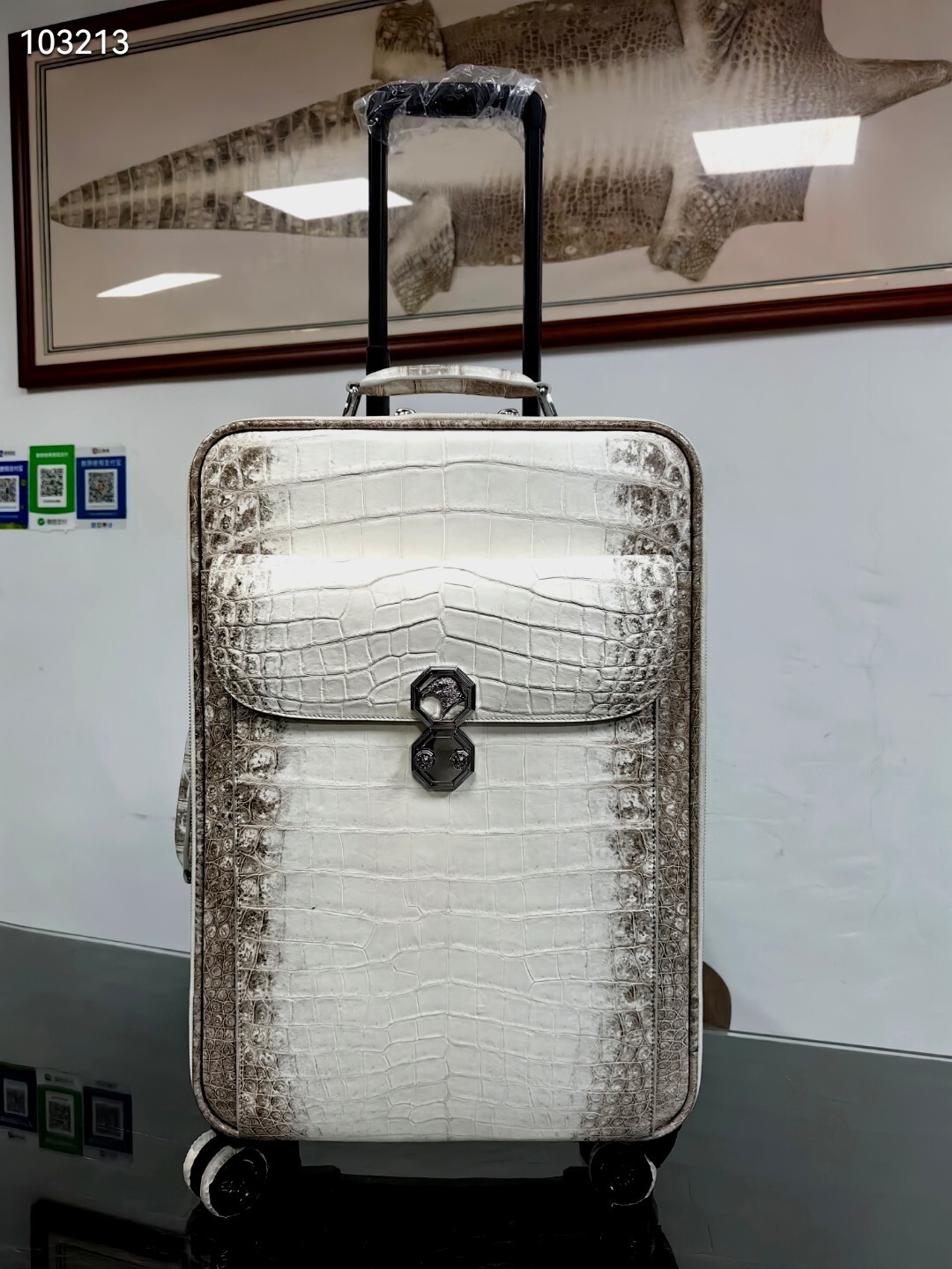Berluti Himalaya white crocodile skin leather luggage/roll aboard suitcase