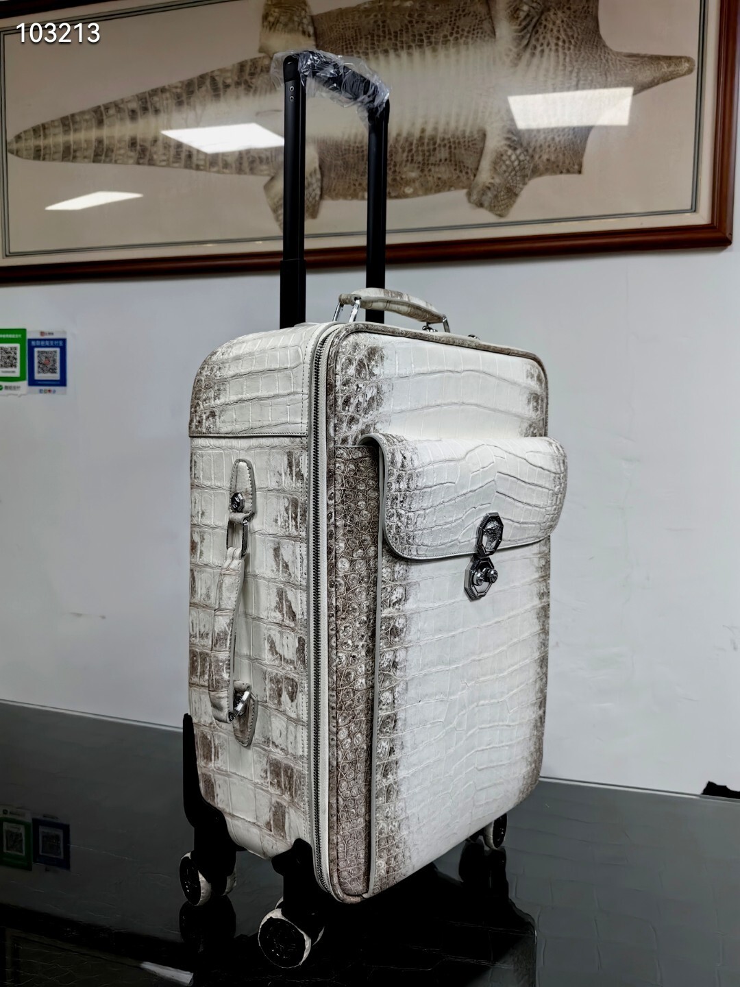 Berluti Himalaya white crocodile skin leather luggage/roll aboard suitcase