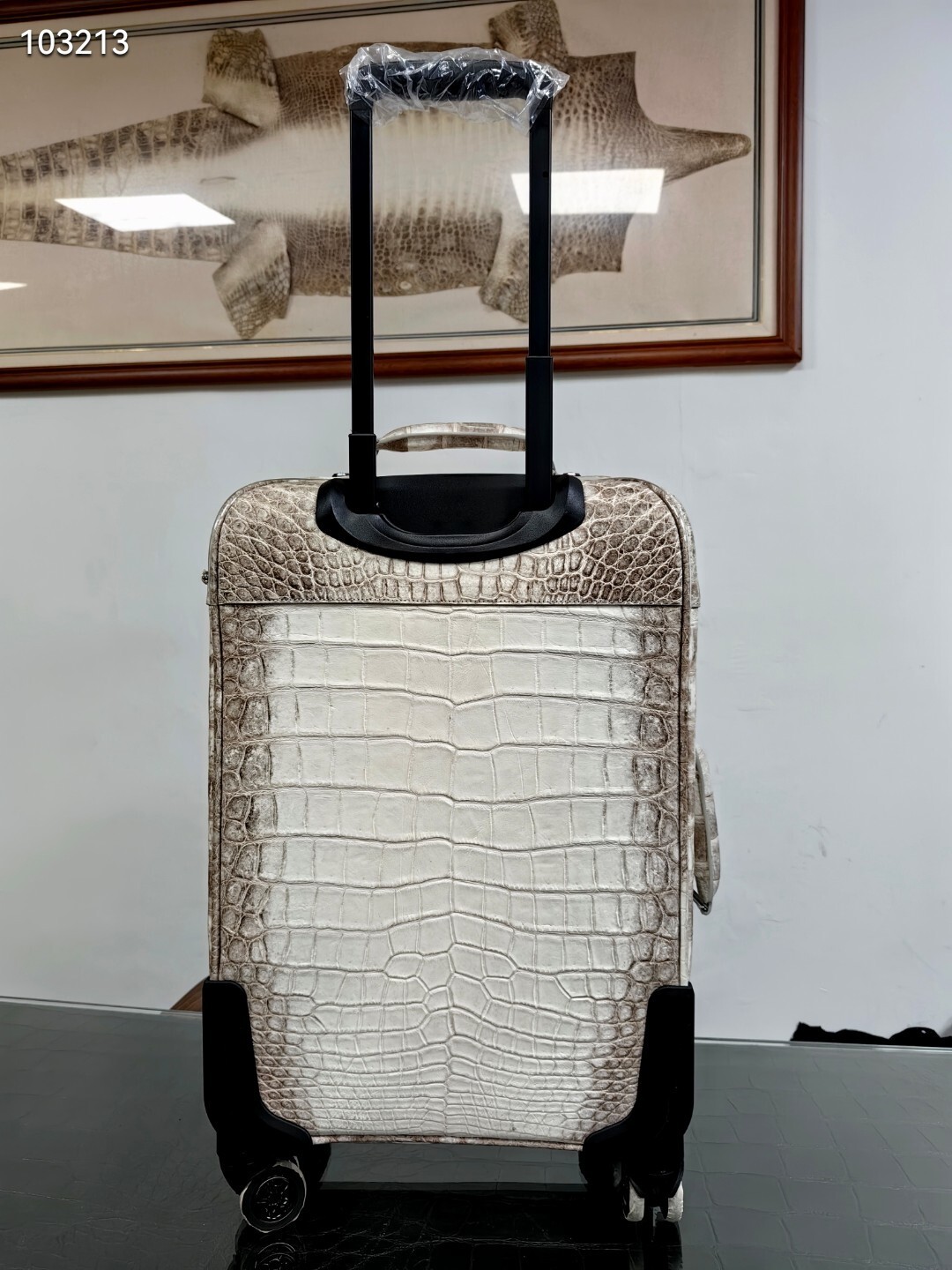 Berluti Himalaya white crocodile skin leather luggage/roll aboard suitcase