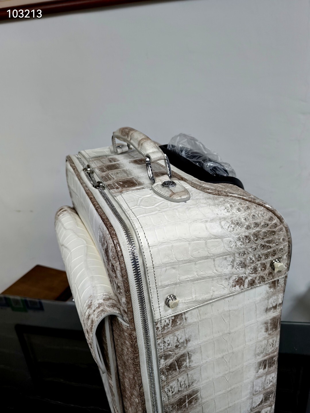 Berluti Himalaya white crocodile skin leather luggage/roll aboard suitcase