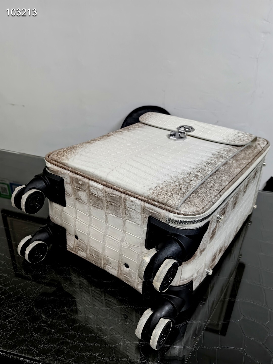 Berluti Himalaya white crocodile skin leather luggage/roll aboard suitcase