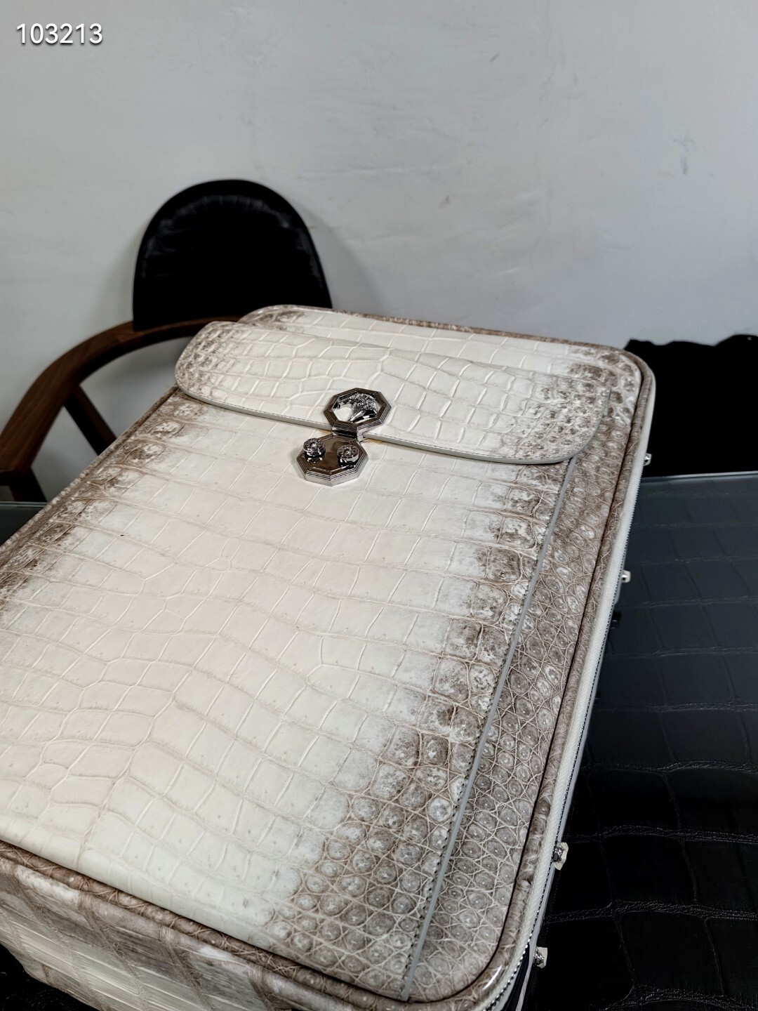 Berluti Himalaya white crocodile skin leather luggage/roll aboard suitcase