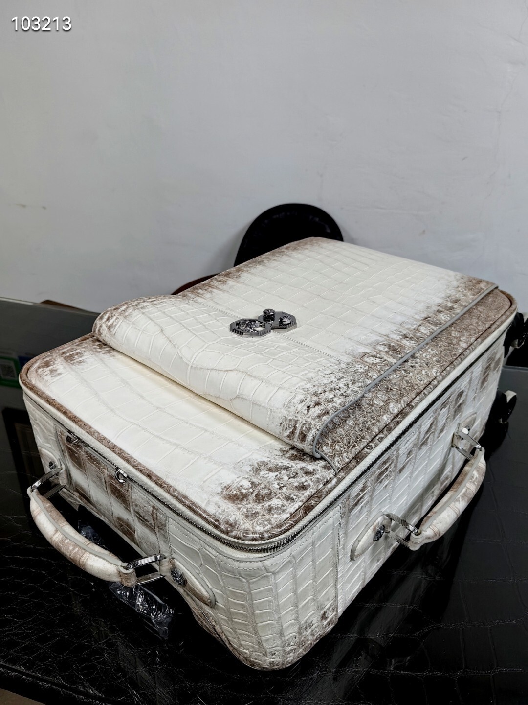 Berluti Himalaya white crocodile skin leather luggage/roll aboard suitcase