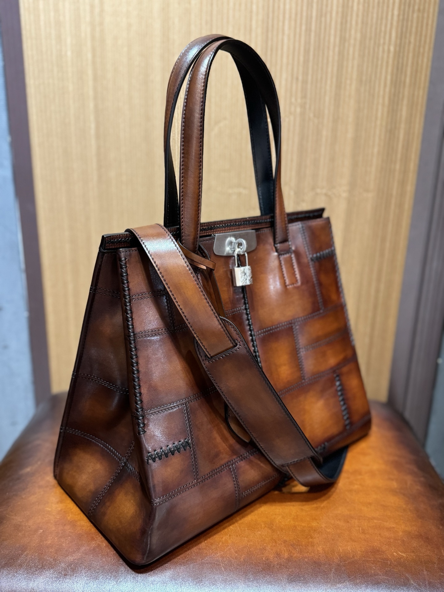 Berluti Luti 38 patchwork Venezia leather tote bag