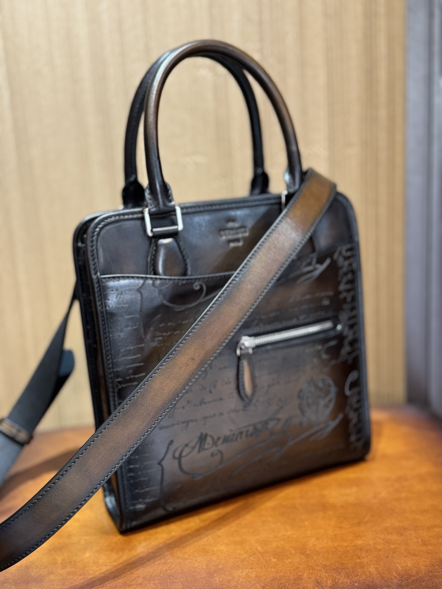 Berluti Un Jour Scritto small leather briefcase in brown Venezia leather