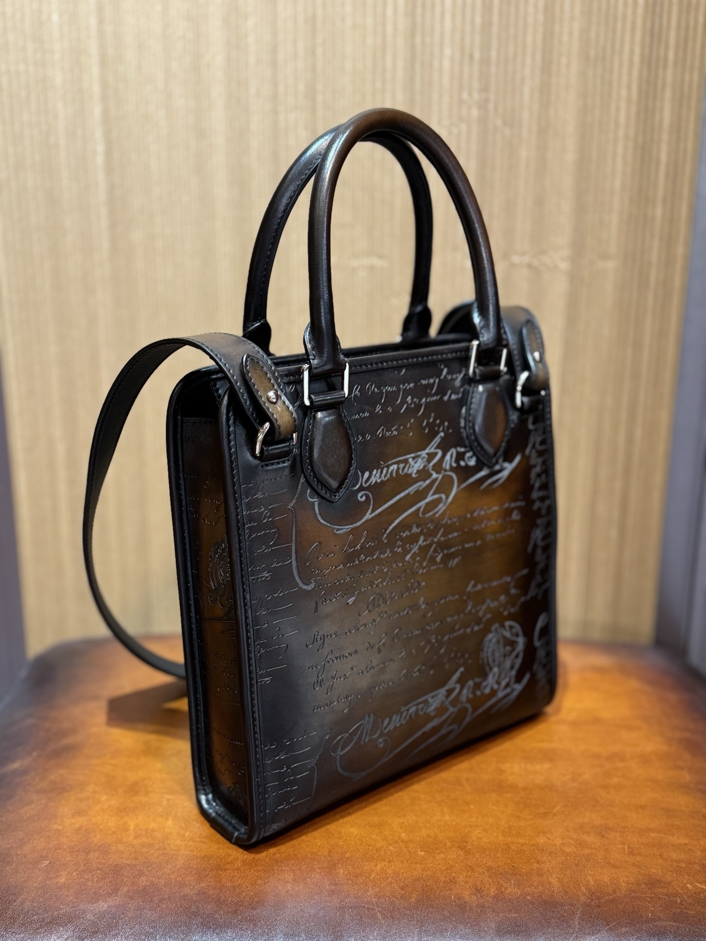 Berluti Un Jour Scritto small leather briefcase in brown Venezia leather