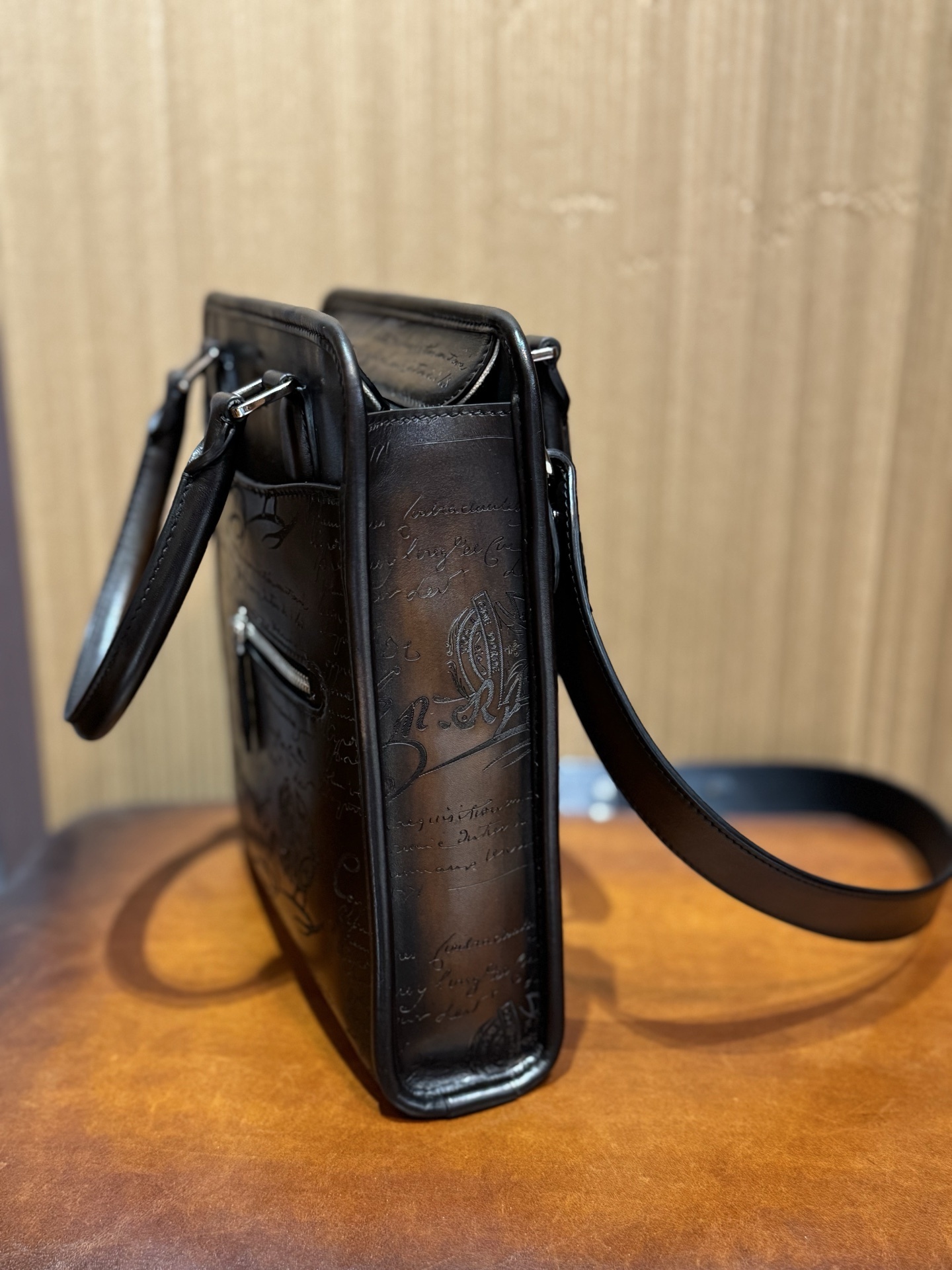 Berluti Un Jour Scritto small leather briefcase in brown Venezia leather