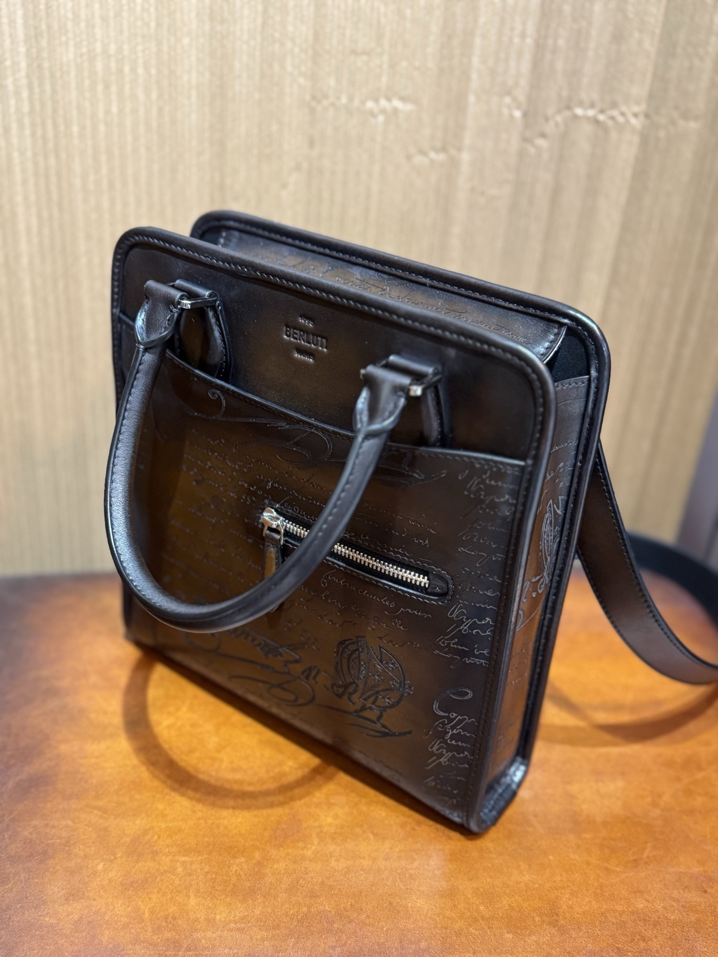 Berluti Un Jour Scritto small leather briefcase in brown Venezia leather