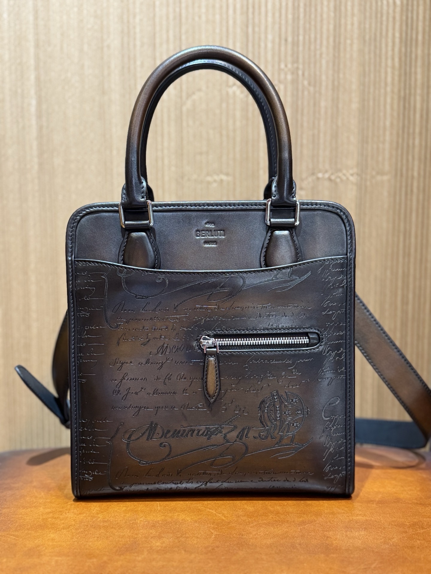 Berluti Un Jour Scritto small leather briefcase in brown Venezia leather