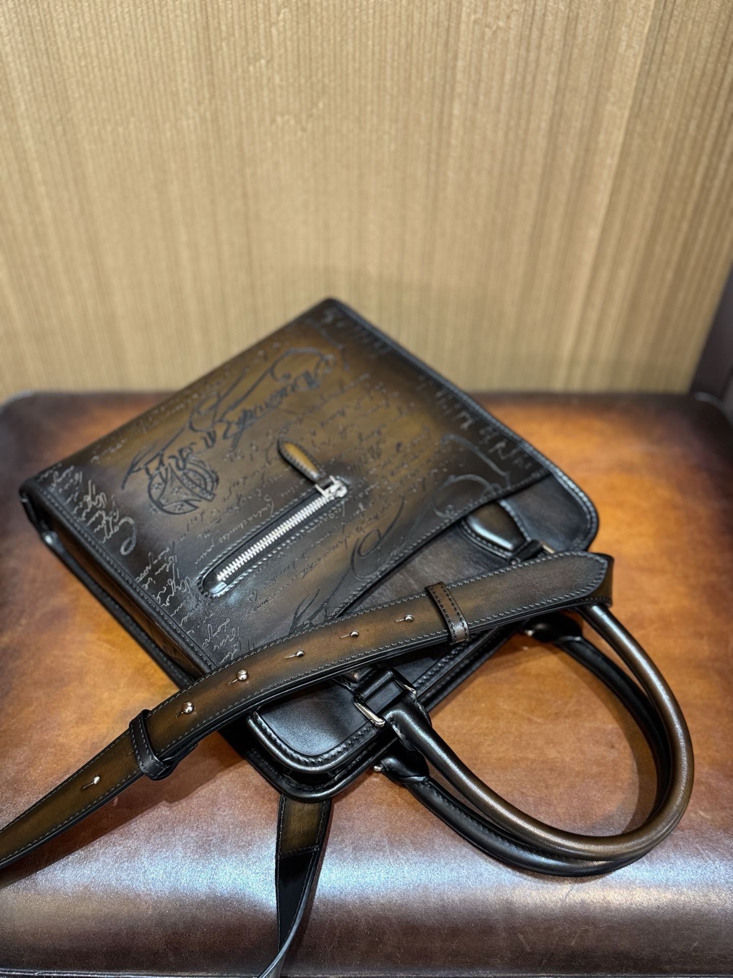 Berluti Un Jour Scritto small leather briefcase in brown Venezia leather