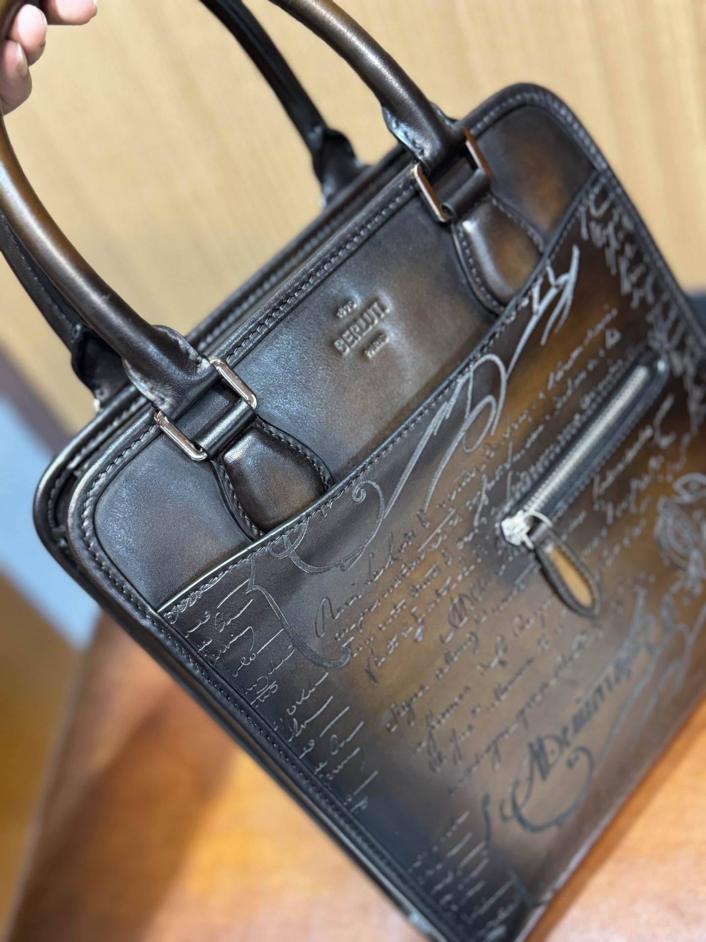 Berluti Un Jour Scritto small leather briefcase in brown Venezia leather